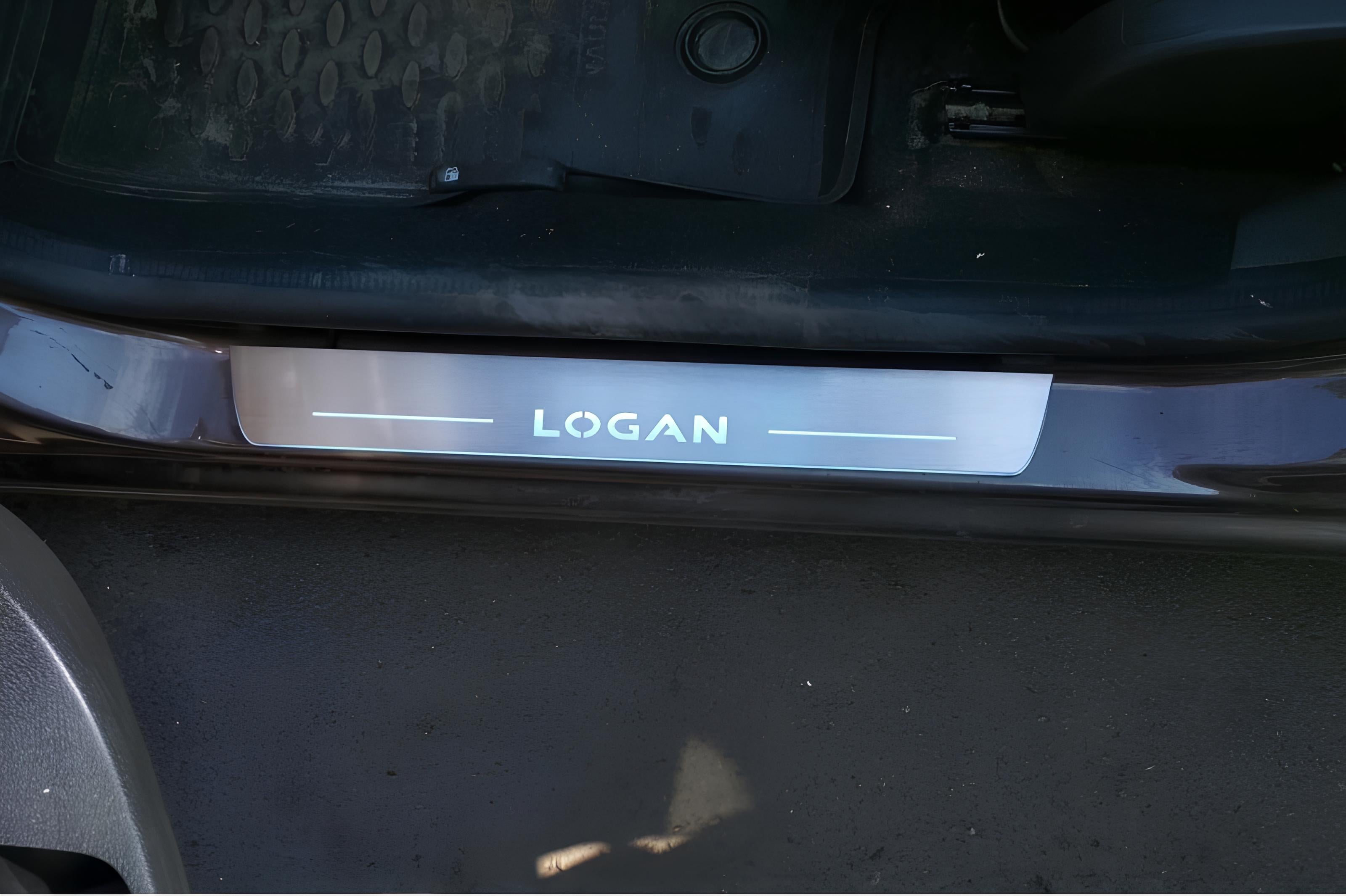 Illuminated LED Door Sill Tread Plates Renault Logan II 2013-2020 With Logan Logo Renault Led Door Sills opdesign