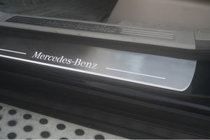 Illuminated LED Door Sill Tread Plates Mercedes GL X164 2006-2012 With Mercedes-Benz Logo Mercedes Led Door Sills opdesign