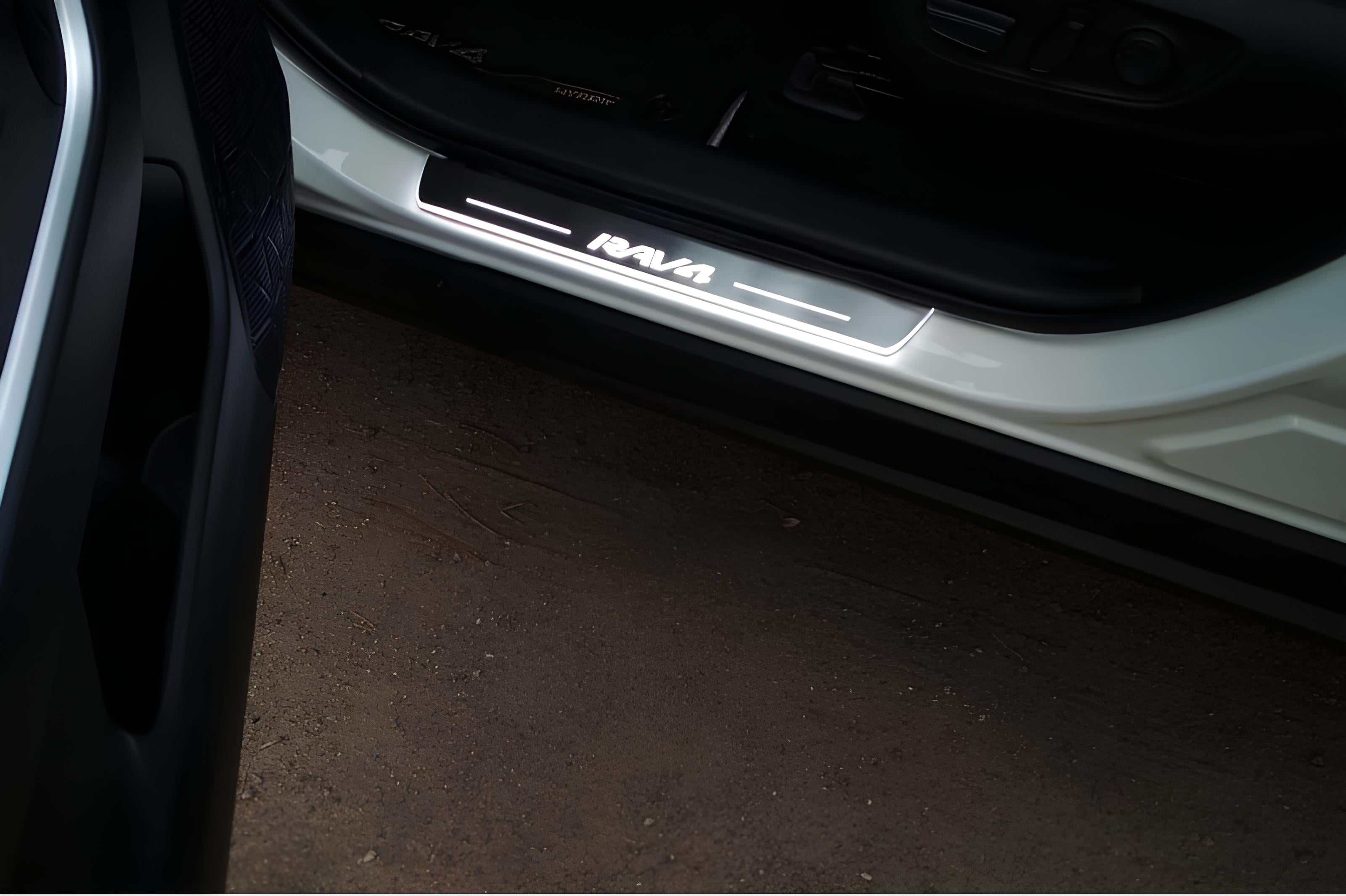 Illuminated LED Door Sill Tread Plates Toyota Rav4 IV 2013-2018 With Rav4 Logo Toyota Led Door Sills opdesign