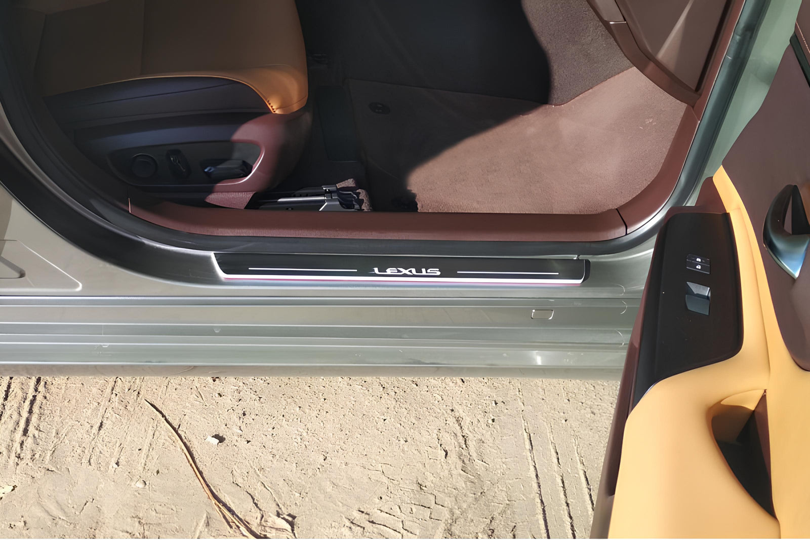 Lexus ES VII 2018+ illuminated entry guards in stainless steel with Lexus logo