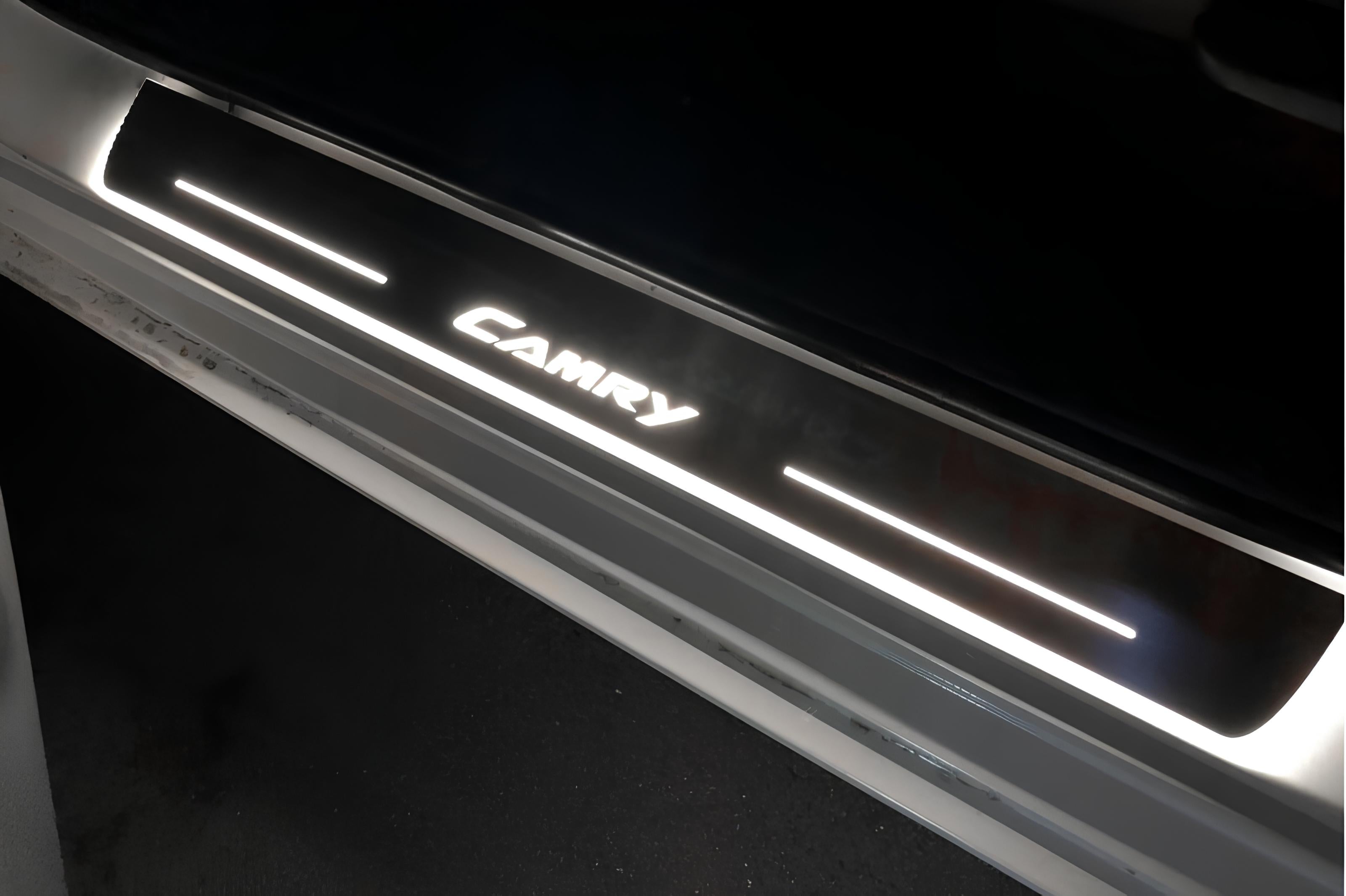 Illuminated LED Door Sill Tread Plates Toyota Camry V50 2012-2018 With Camry Logo Toyota Led Door Sills opdesign