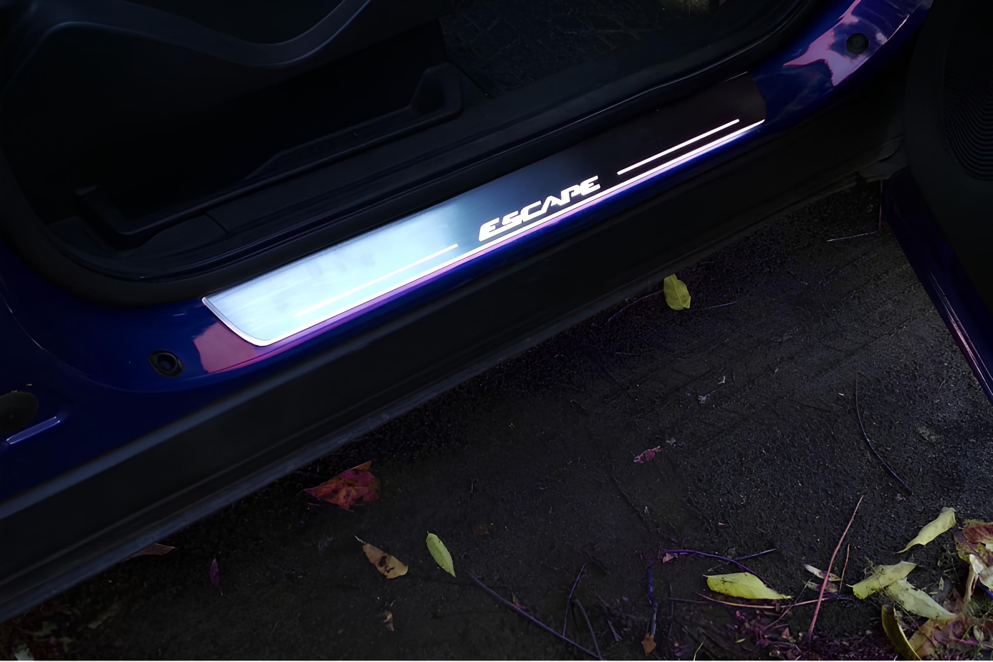 Illuminated LED Door Sill Tread Plates Ford Escape III 2013-2019 With Escape Logo Ford Led Door Sills opdesign