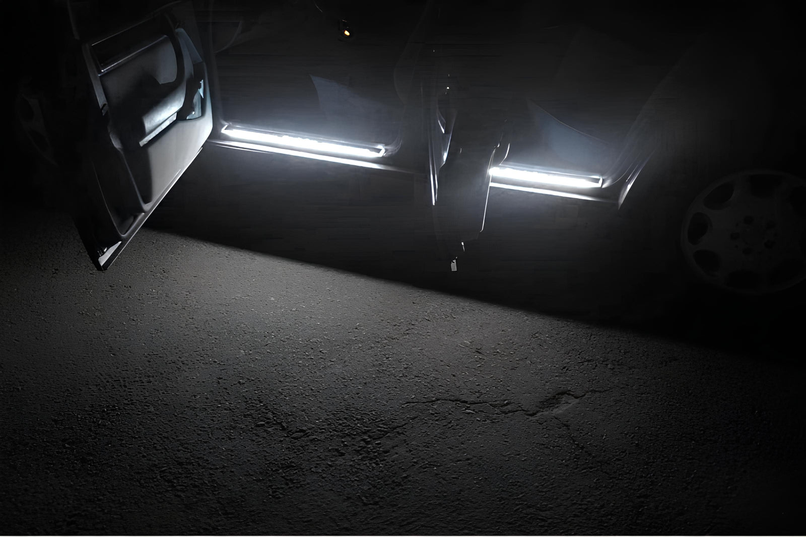 Mercedes E W124 1985+ stainless steel LED door sill plates with Mercedes-Benz logo