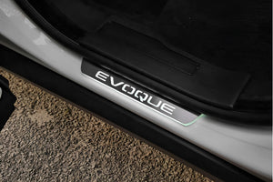 Illuminated LED Door Sill Tread Plates Range Rover Evoque I With Evoque Logo Range Rover Led Door Sills opdesign