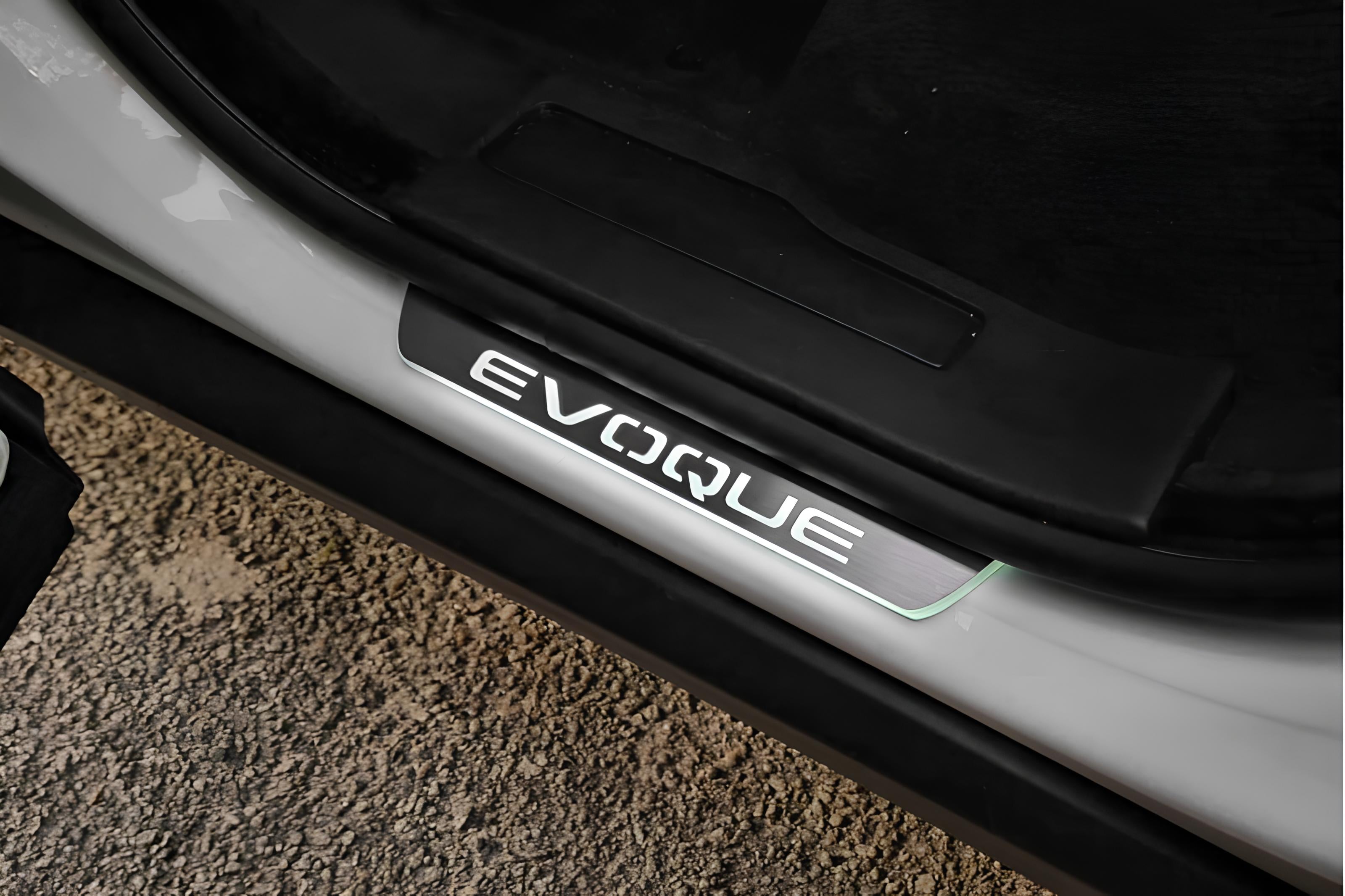 Illuminated LED Door Sill Tread Plates Range Rover Evoque I With Evoque Logo Range Rover Led Door Sills opdesign