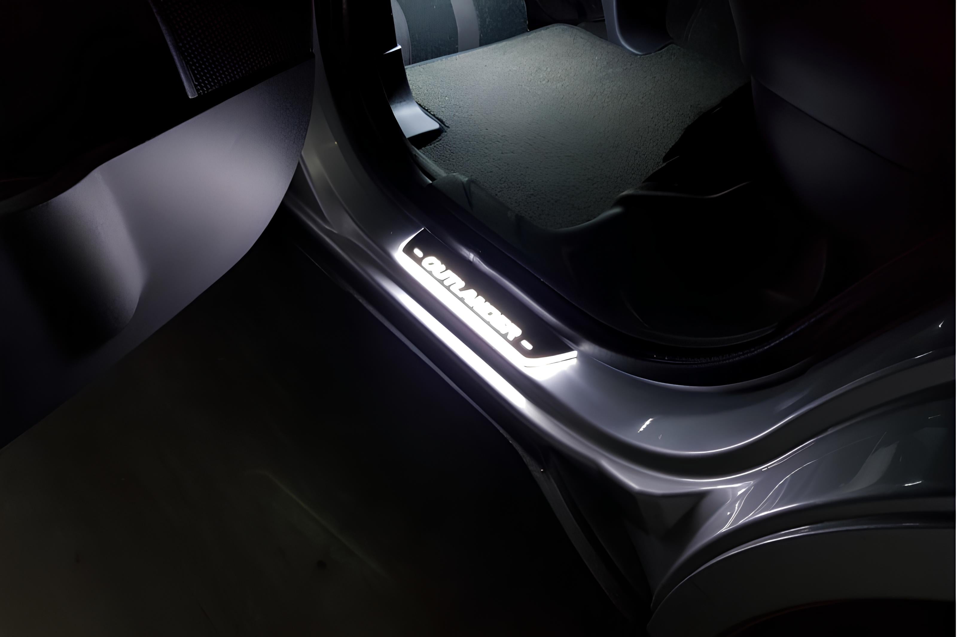 Illuminated LED Door Sill Tread Plates Mitsubishi Outlander II 2007-2012 With Outlander Logo Mitsubishi Led Door Sills opdesign