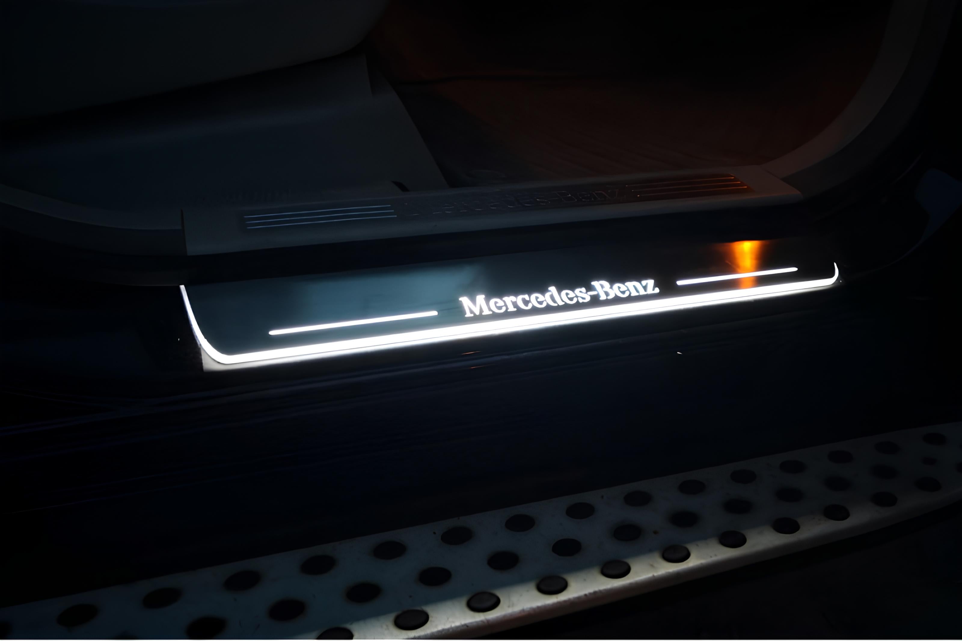 Illuminated LED Door Sill Tread Plates Mercedes GL X164 2006-2012 With Mercedes-Benz Logo Mercedes Led Door Sills opdesign