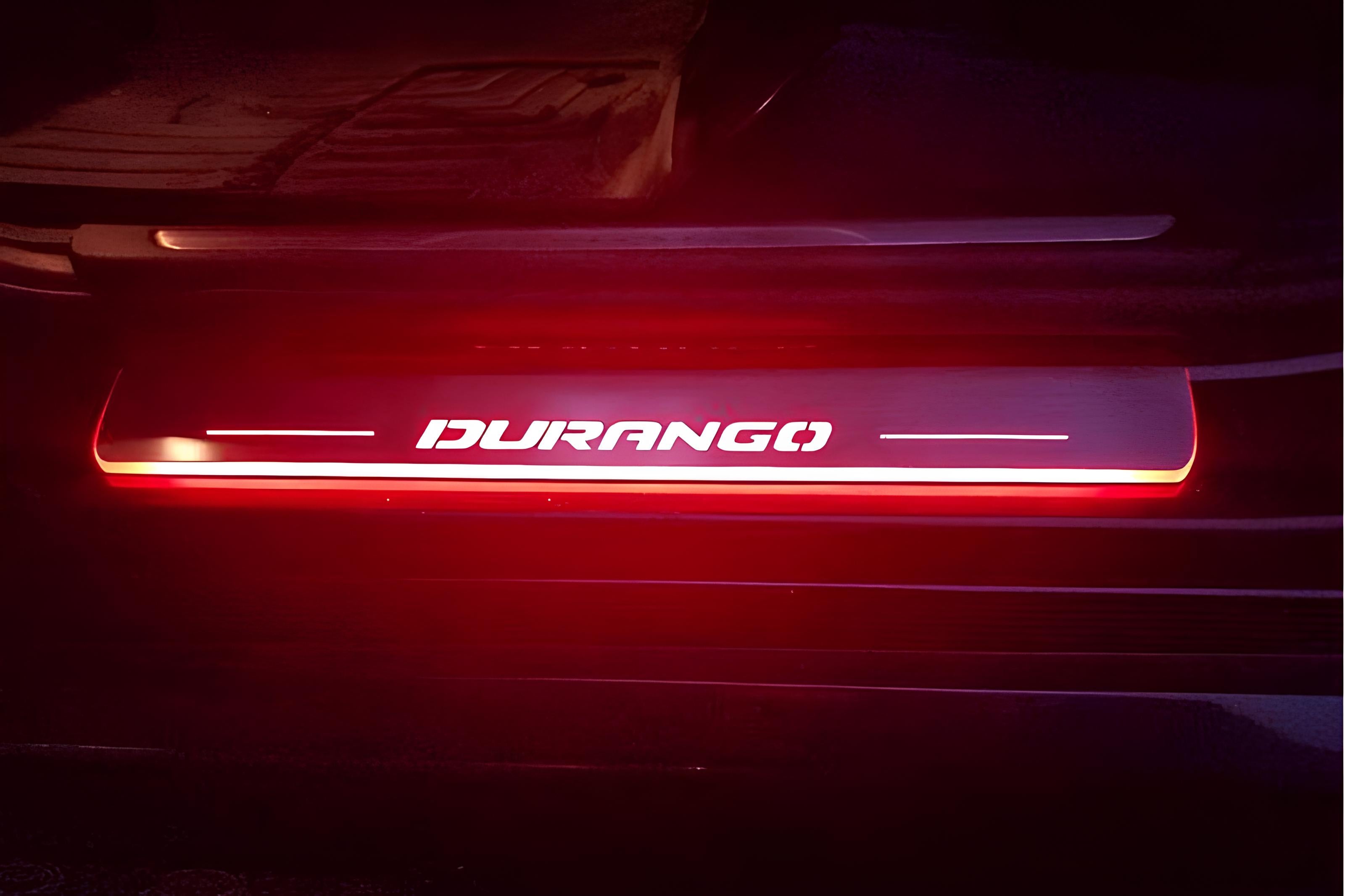 Illuminated LED Door Sill Tread Plates Dodge Durango III 2011+ With Durango Logo Dodge Led Door Sills opdesign