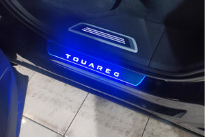 Illuminated LED Door Sill Tread Plates Volkswagen Touareg III 2018+ With Touareg Logo Volkswagen Led Door Sills opdesign