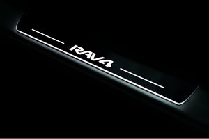 Illuminated LED Door Sill Tread Plates Toyota Rav4 IV 2013-2018 With Rav4 Logo Toyota Led Door Sills opdesign