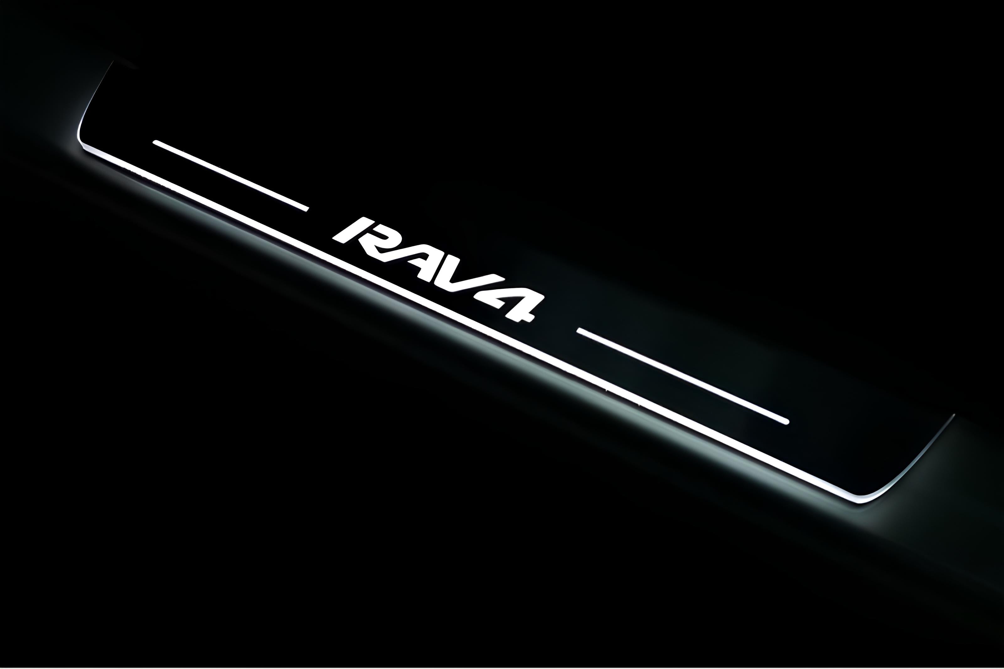 Illuminated LED Door Sill Tread Plates Toyota Rav4 IV 2013-2018 With Rav4 Logo Toyota Led Door Sills opdesign