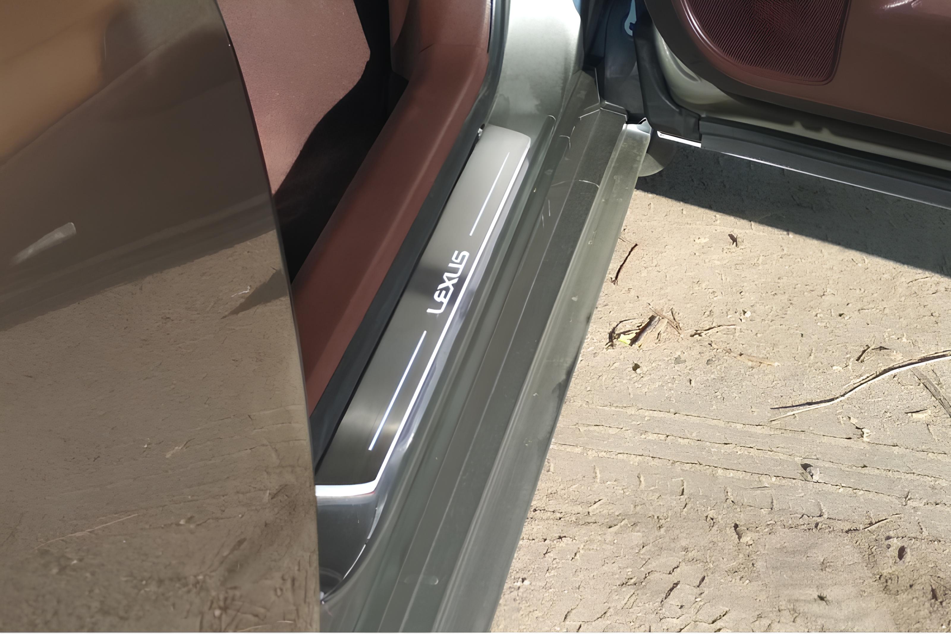 Illuminated LED Door Sill Tread Plates Lexus IS III 2013-2020 With Lexus Logo Lexus Led Door Sills opdesign
