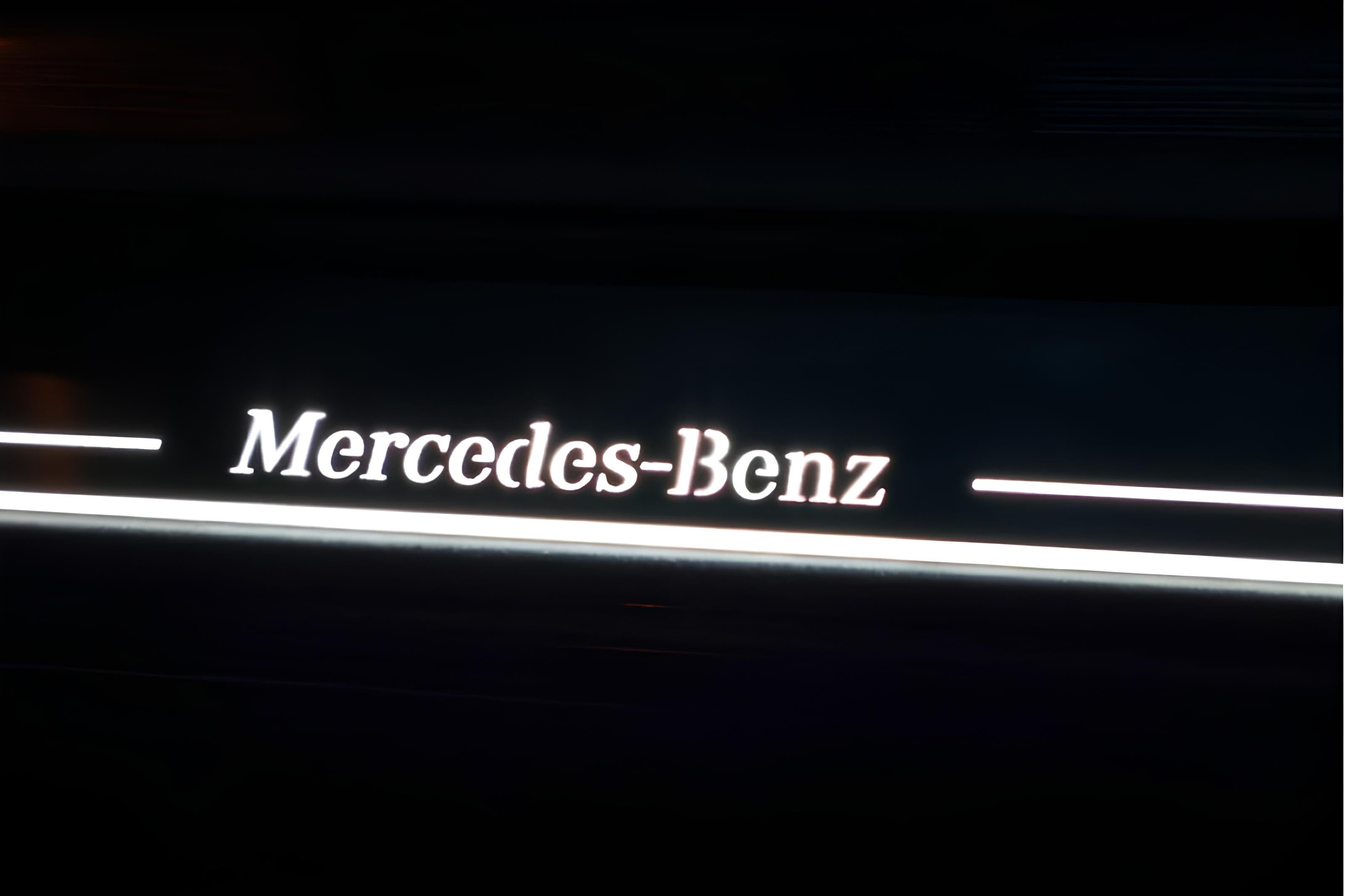 Illuminated LED Door Sill Tread Plates Mercedes GL X164 2006-2012 With Mercedes-Benz Logo Mercedes Led Door Sills opdesign