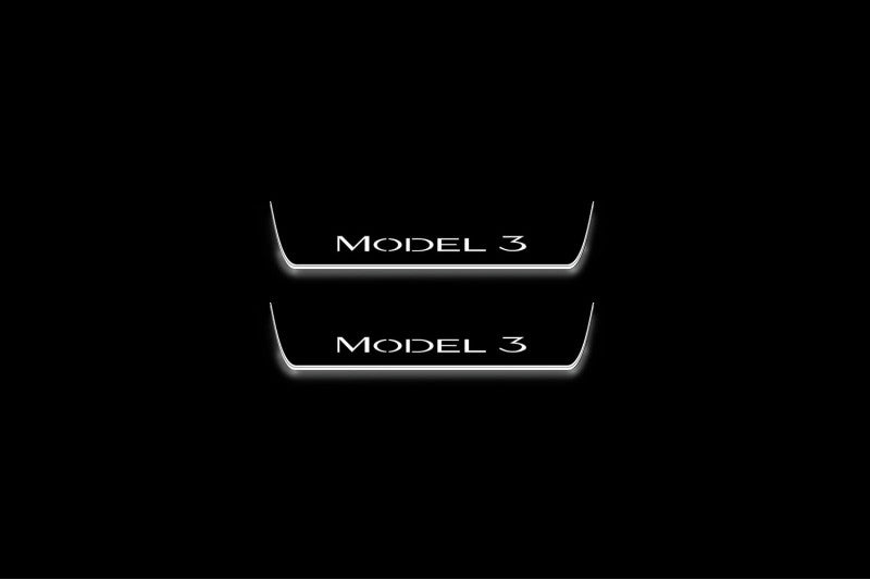 Tesla Model 3 2017+ Stainless Steel LED Door Sills – Model 3 Logo