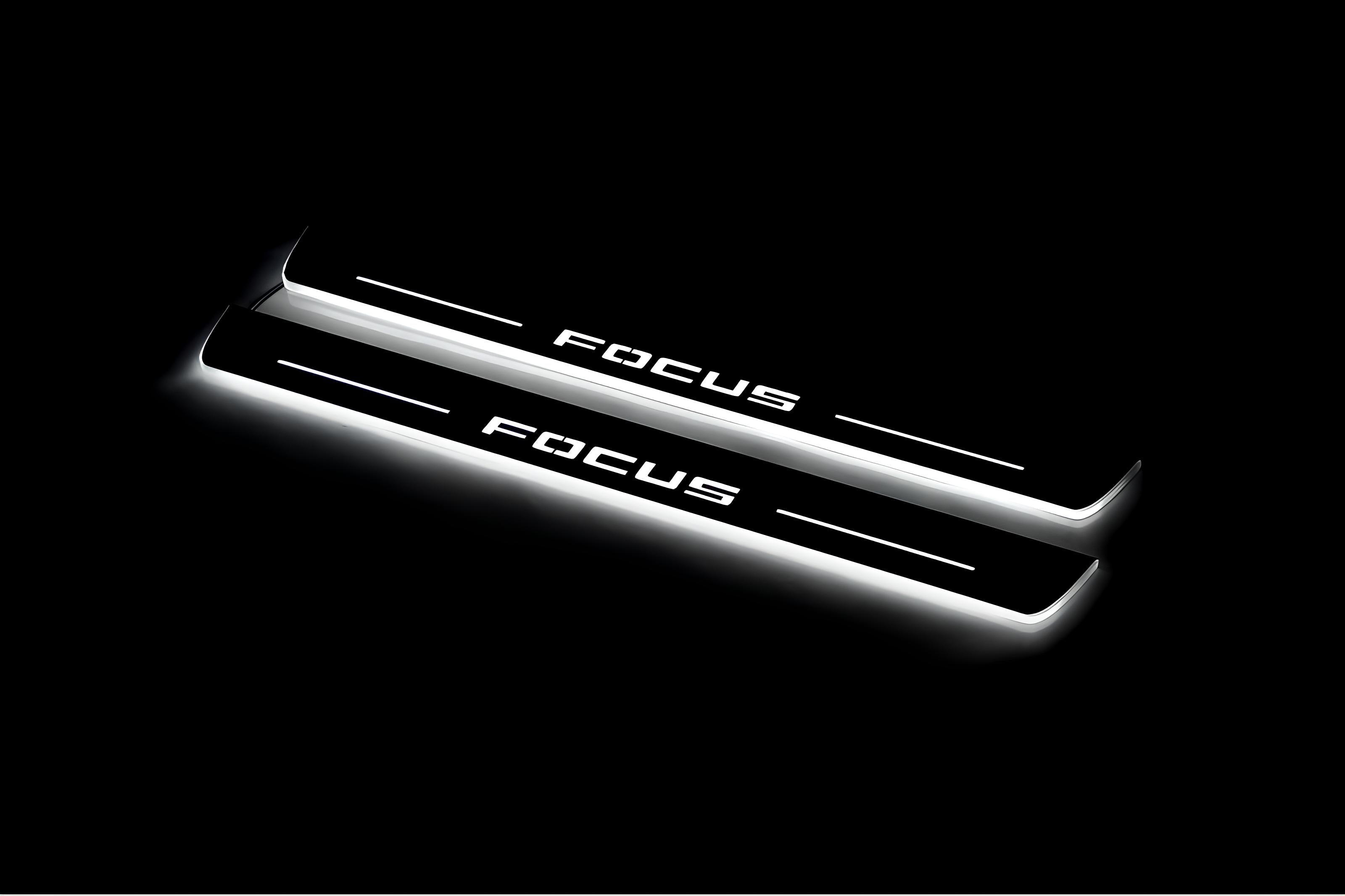 Illuminated LED Door Sill Tread Plates Ford Focus IV 2018+ With Focus Logo Ford Led Door Sills opdesign