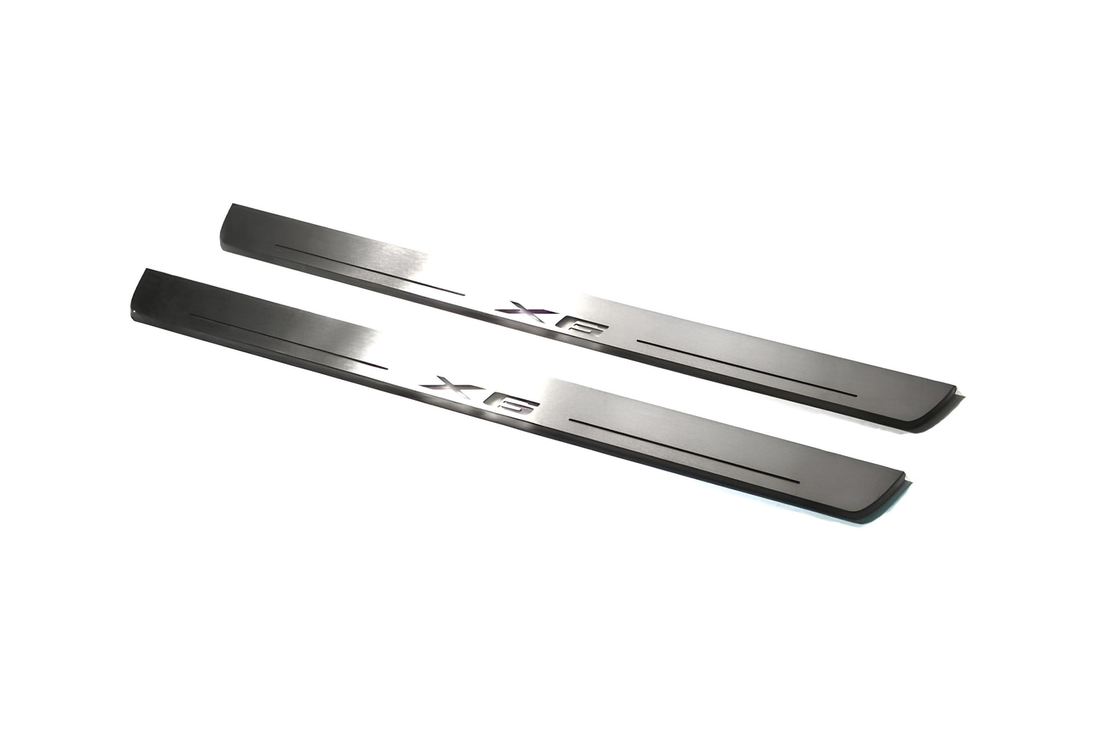 BMW X6 E71 2008+ entry guards in stainless steel with X6 logo