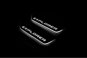Illuminated LED Door Sill Tread Plates Ford Explorer V 2011-2019 With Explorer Logo Ford Led Door Sills opdesign