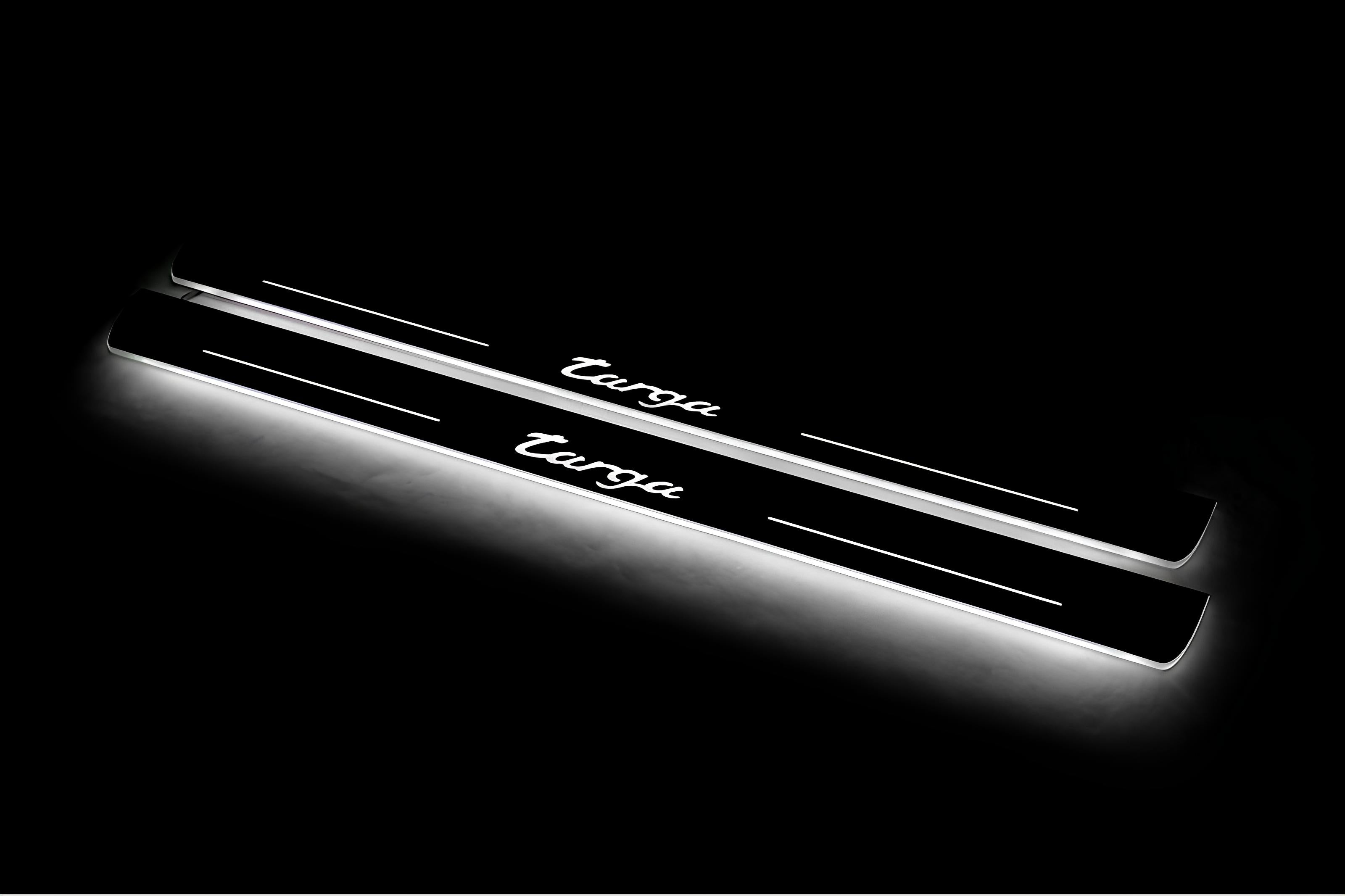 Illuminated LED Door Sill Tread Plates Porsche 911 (997) GT1 2004-2012 With Targa Logo Porsche Led Door Sills opdesign