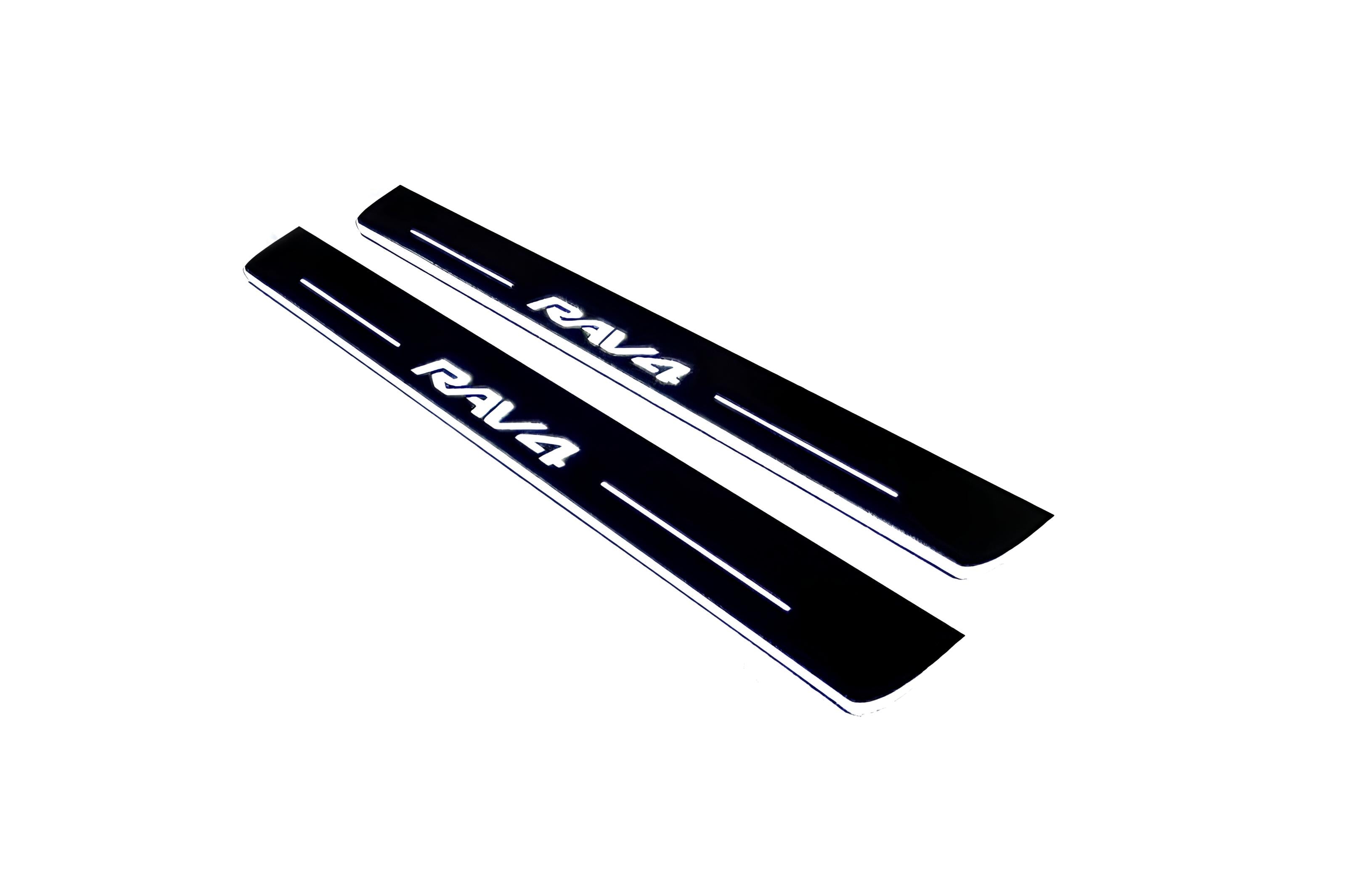 Illuminated LED Door Sill Tread Plates Toyota Rav4 IV 2013-2018 With Rav4 Logo Toyota Led Door Sills opdesign
