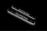 Skoda SuperB III 2015+ LED door sill plates stainless steel with SuperB logo