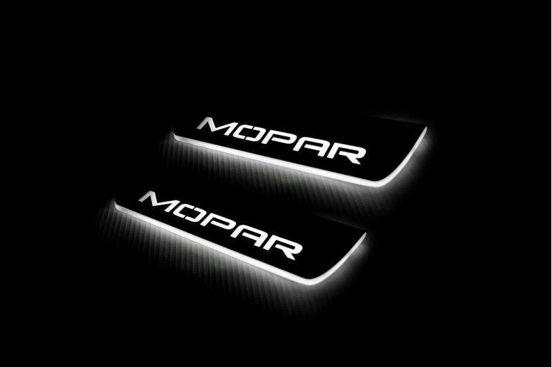 Dodge Durango III 2011+ stainless steel LED door sill plates with MOPAR logo