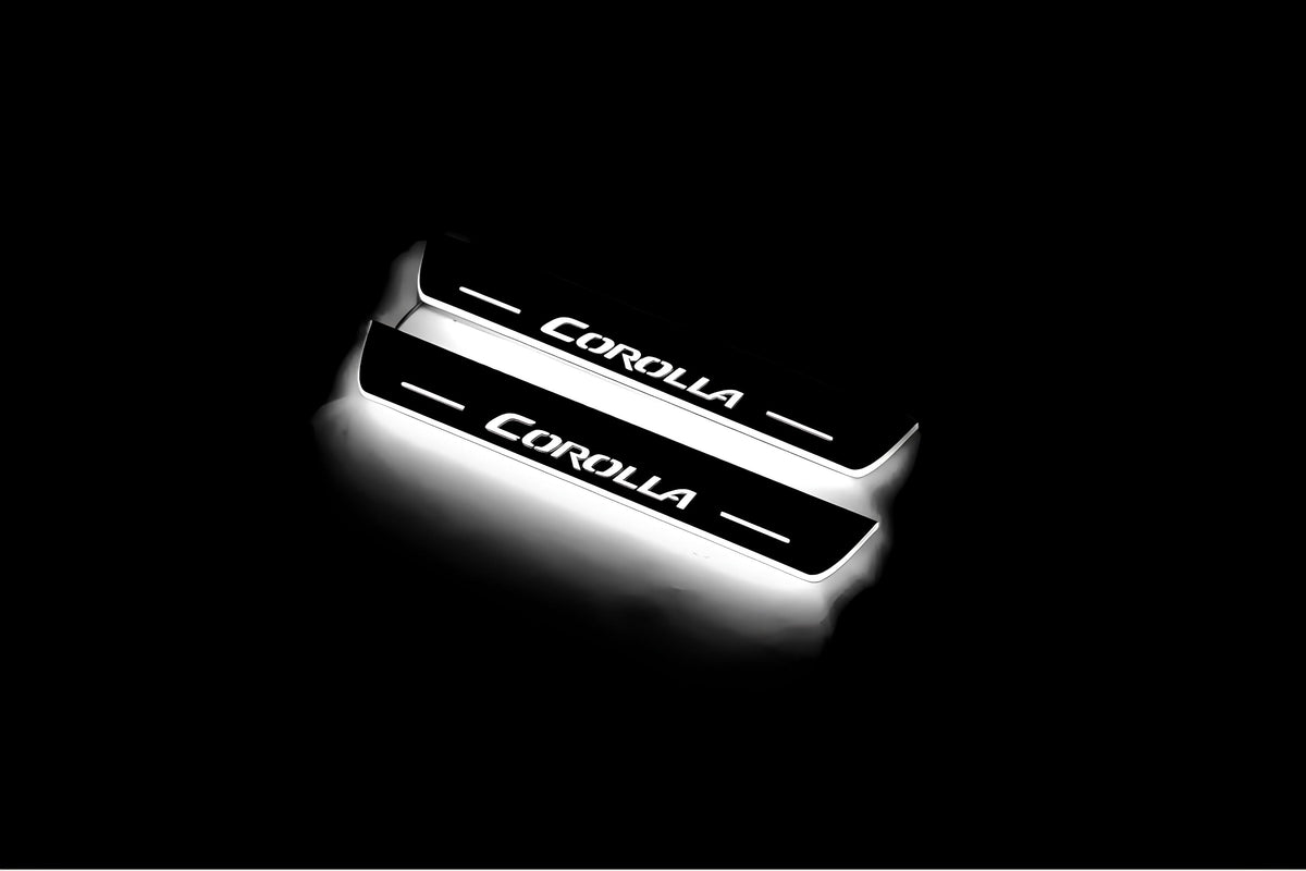 stainless steel LED door sill plates for Toyota Corolla XI 2013+ with Corolla logo