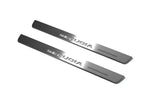 Two short silver-finished door sill plates with Sequoia lettering on a light background, angled view.