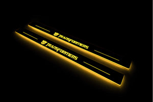 Illuminated LED Door Sill Tread Plates Chevrolet Camaro VI 2016-2024 With Transformers Logo Chevrolet Led Door Sills opdesign