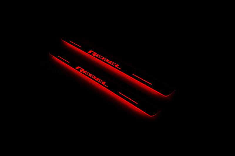 stainless steel LED door sill plates with RAM 1500 V 2019+ with REBEL logo