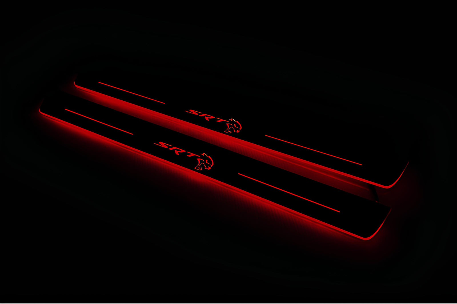 Chrysler 300C II LD 2011+ stainless steel LED door sill plates with SRT HELLCAT logo