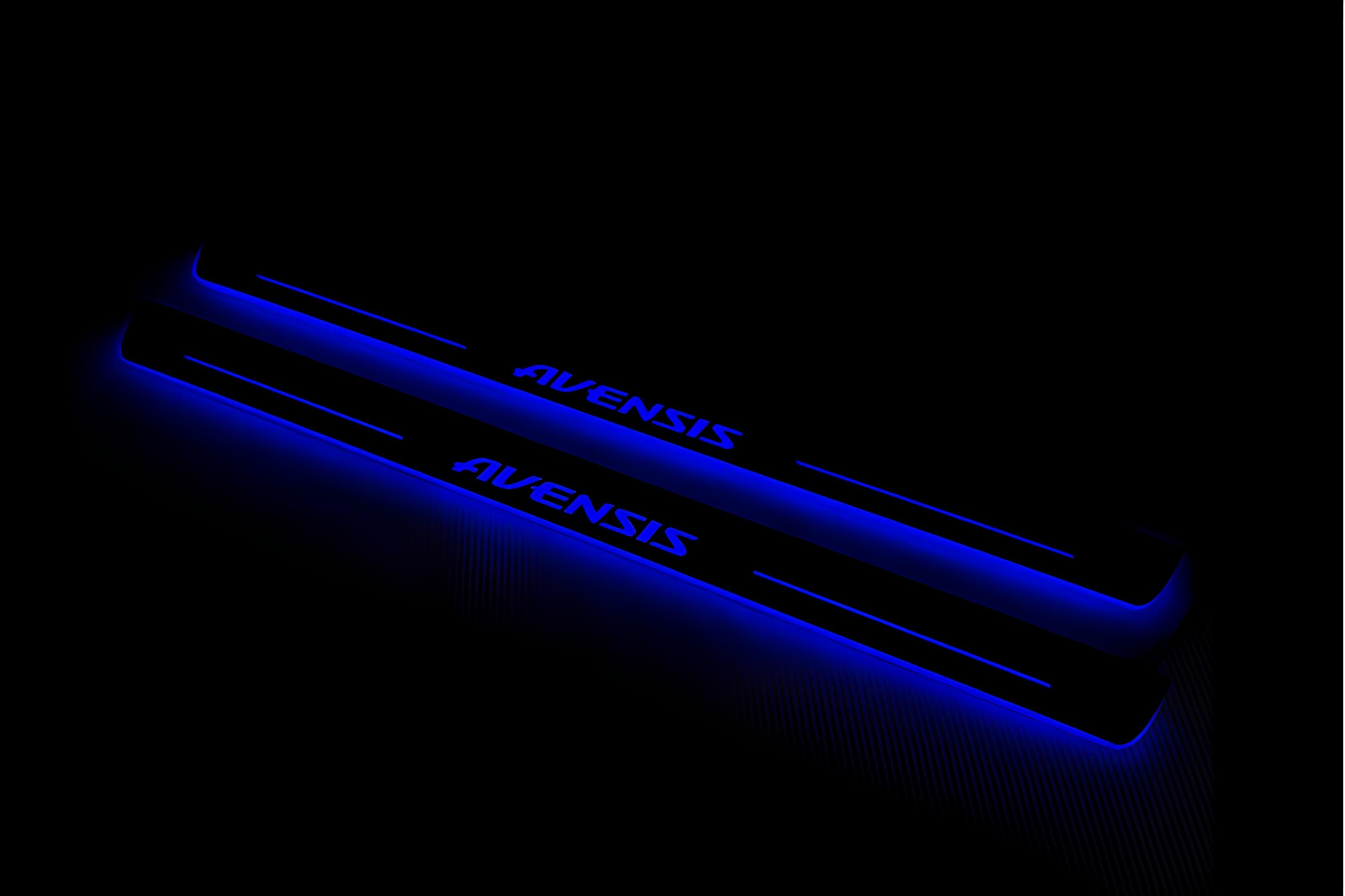 Illuminated LED Door Sill Tread Plates Toyota Avensis III 2009-2018 With Avensis Logo Toyota Led Door Sills opdesign