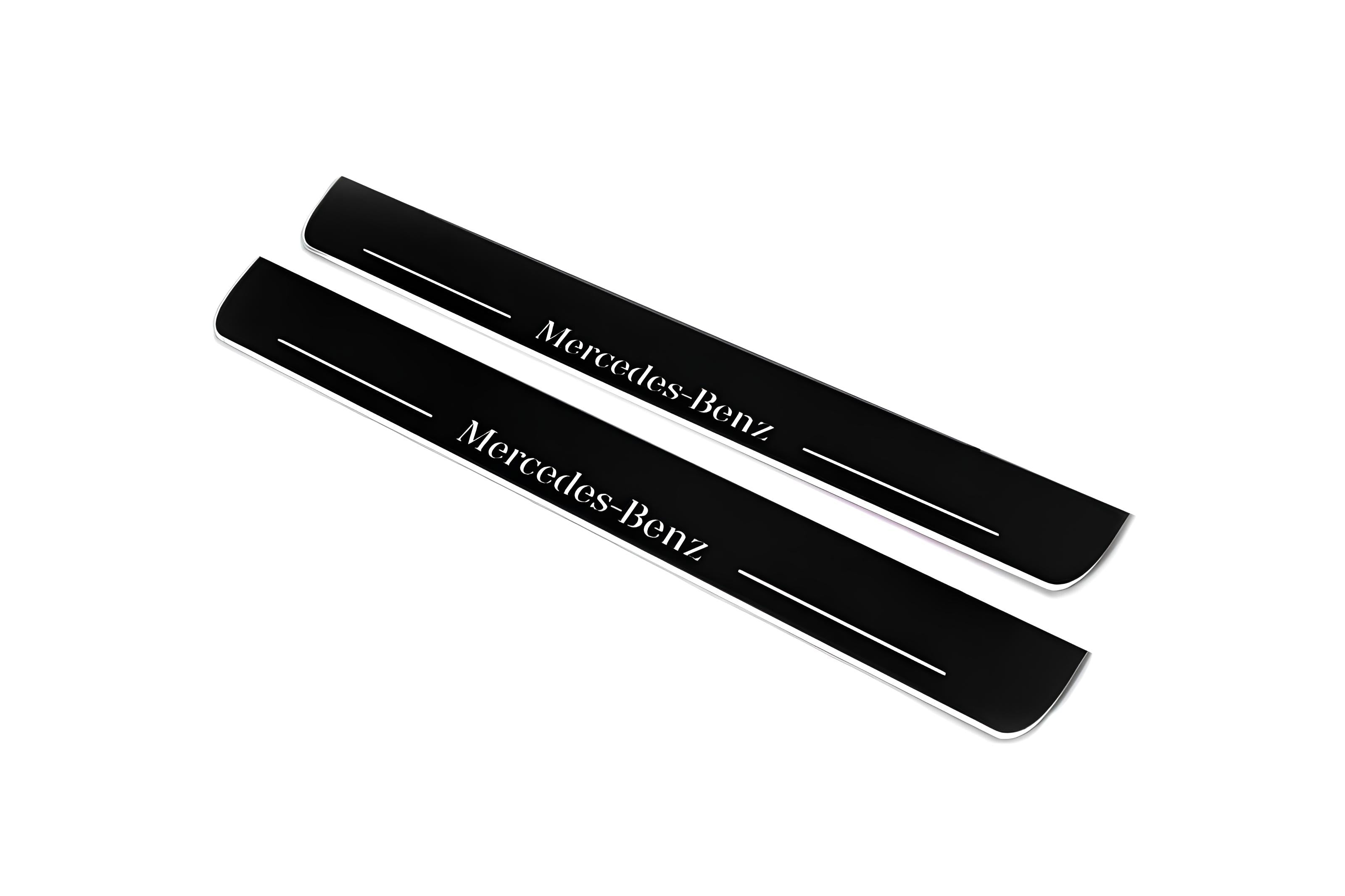 Illuminated LED Door Sill Tread Plates Mercedes GL X164 2006-2012 With Mercedes-Benz Logo Mercedes Led Door Sills opdesign