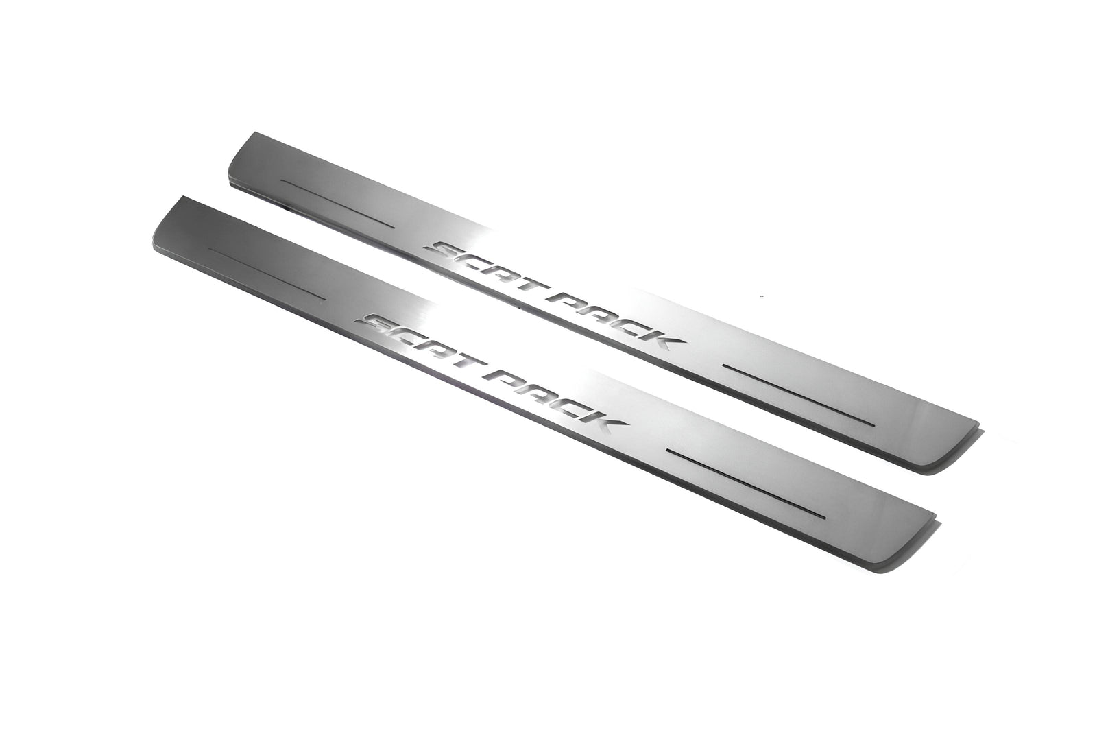 Dodge Charger LD 2023+ LED door sill plates in stainless steel with Scat Pack logo