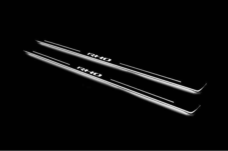 RAM 1500 V 2019+ illuminated door sill protectors with RHO logo
