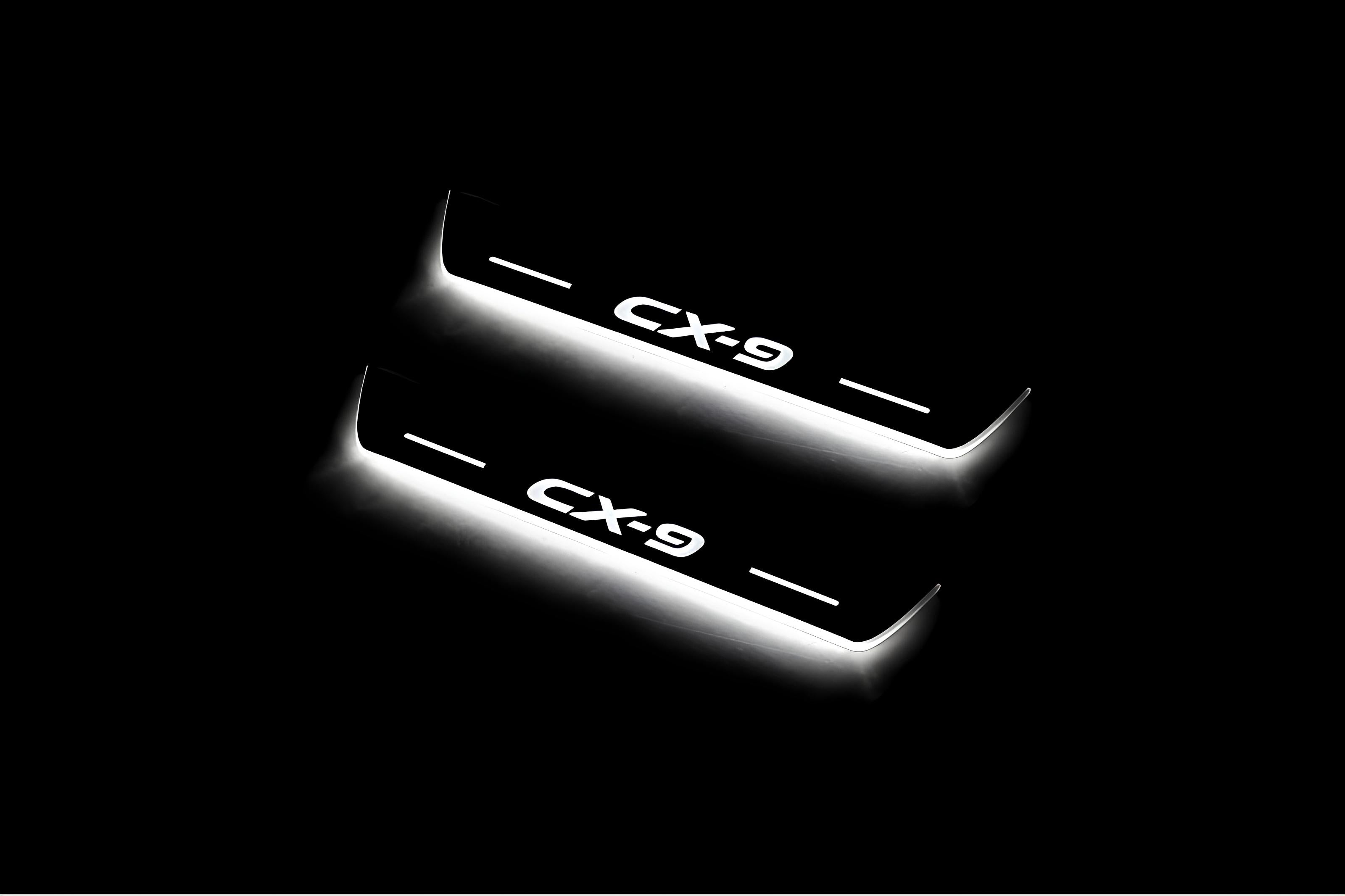 Illuminated LED Door Sill Tread Plates Mazda II 2016+ With CX-9 Logo Mazda Led Door Sills opdesign