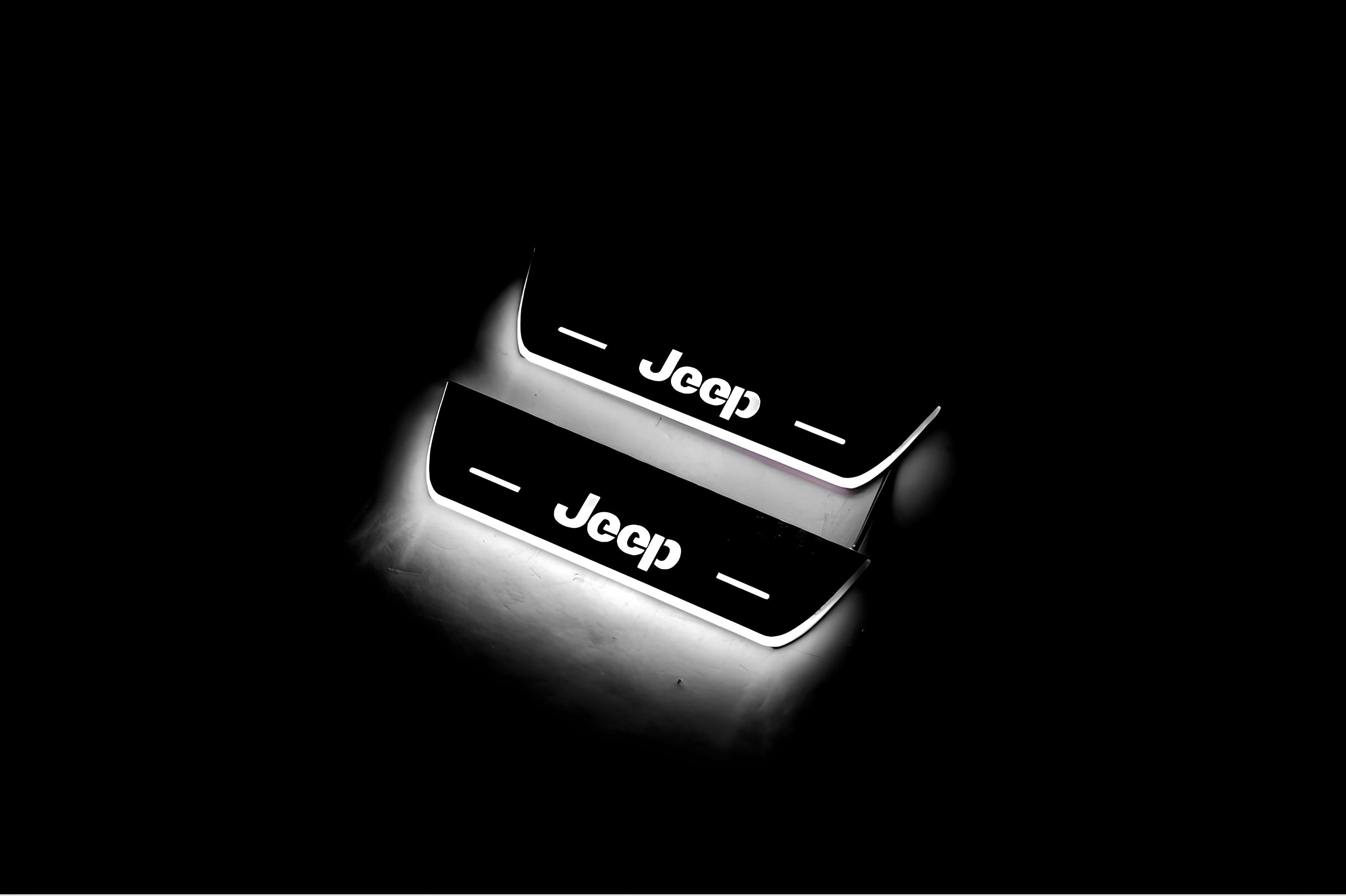 Illuminated LED Door Sill Tread Plates Jeep Compass II 2016+ With Compass Logo Jeep Led Door Sills opdesign