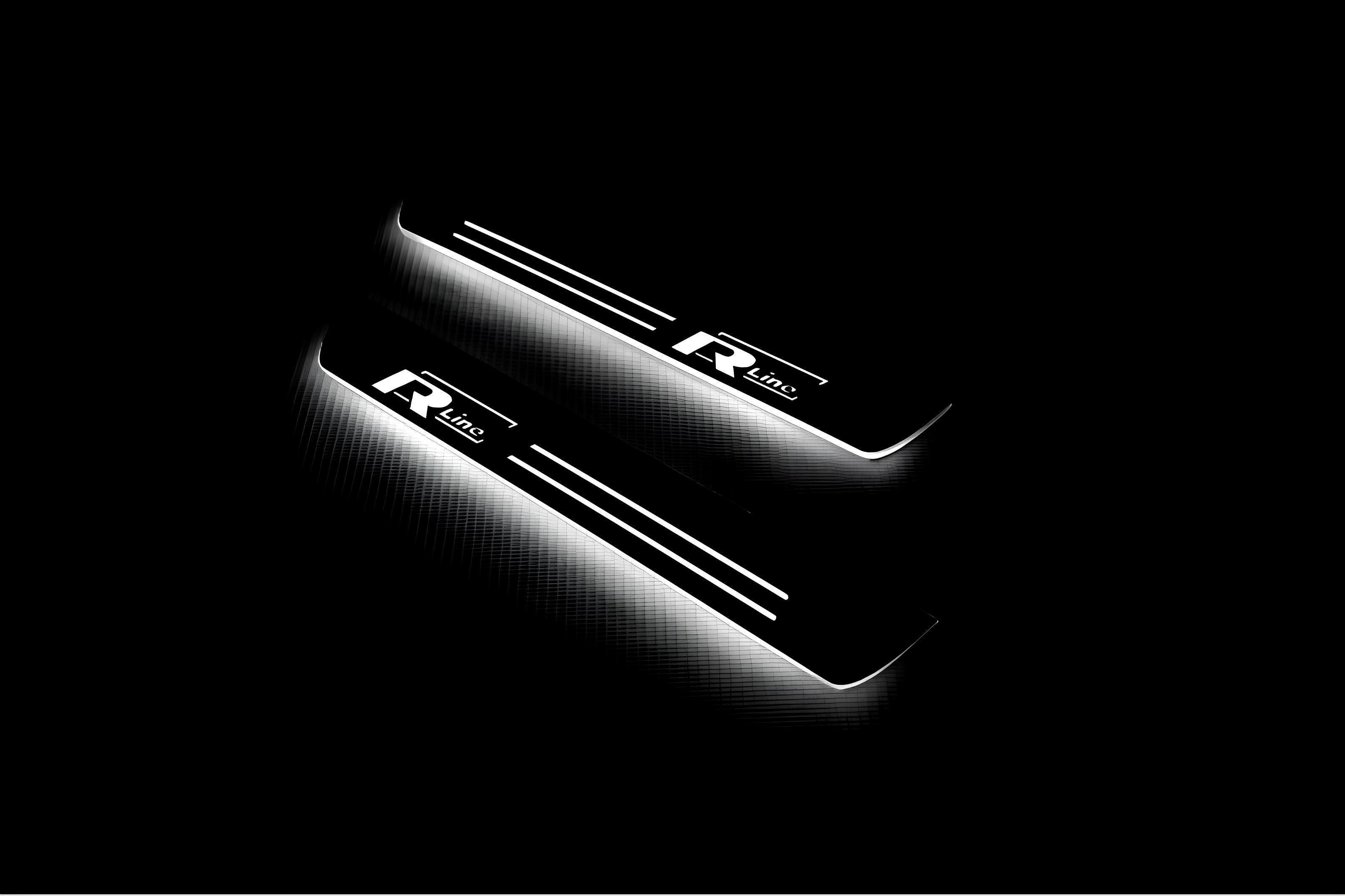 Illuminated LED Door Sill Tread Plates Volkswagen Passat B7 USA 2011-2019 With R-Line Logo Volkswagen Led Door Sills opdesign