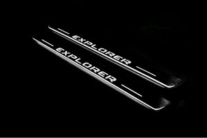 Illuminated LED Door Sill Tread Plates Ford Explorer V 2011-2019 With Explorer Logo Ford Led Door Sills opdesign