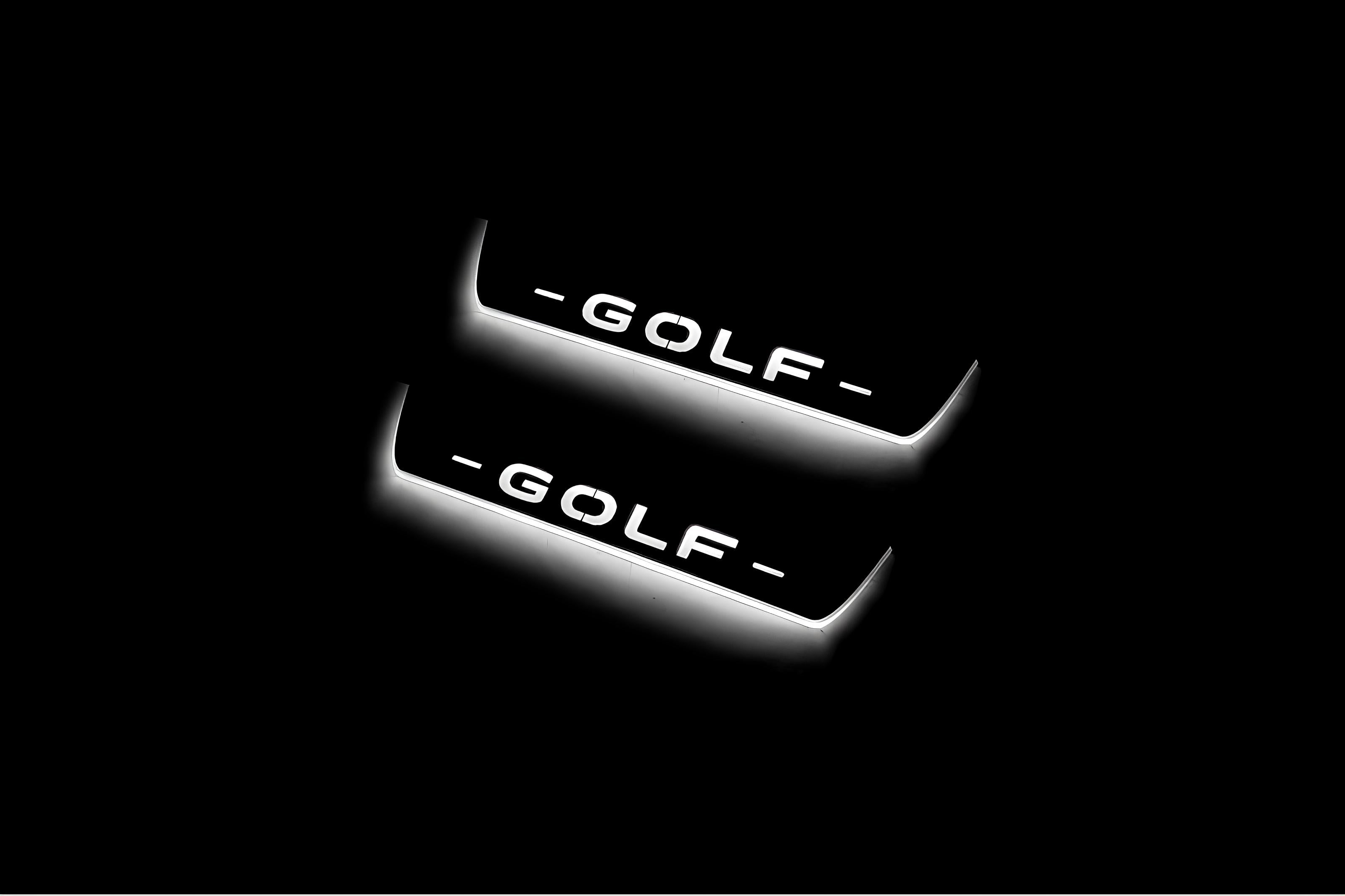 Illuminated LED Door Sill Tread Plates Volkswagen Golf VIII 2020+ With Golf Logo Volkswagen Led Door Sills opdesign