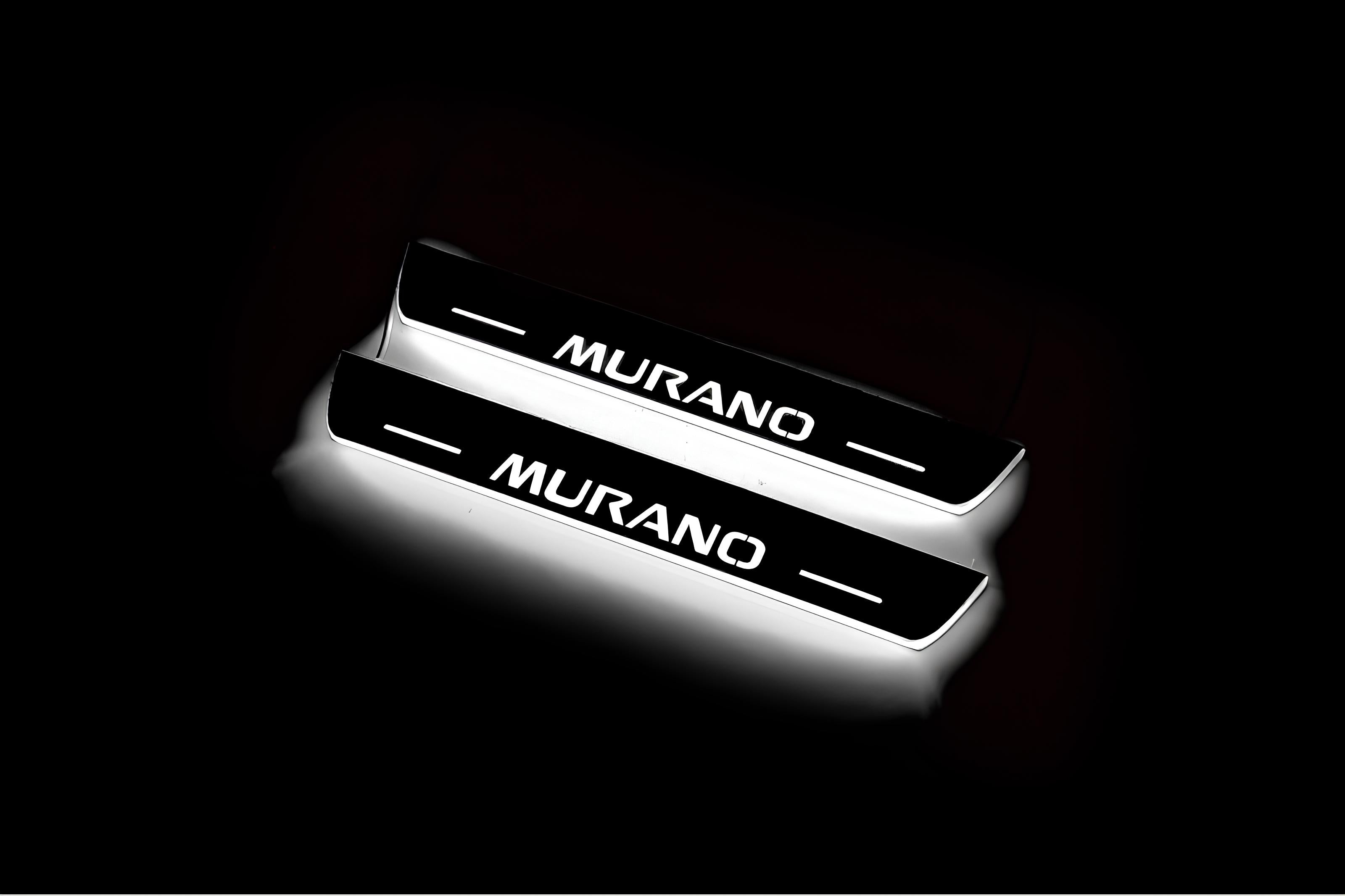 Illuminated LED Door Sill Tread Plates Nissan Murano III 2014+ With Murano Logo Nissan Led Door Sills opdesign