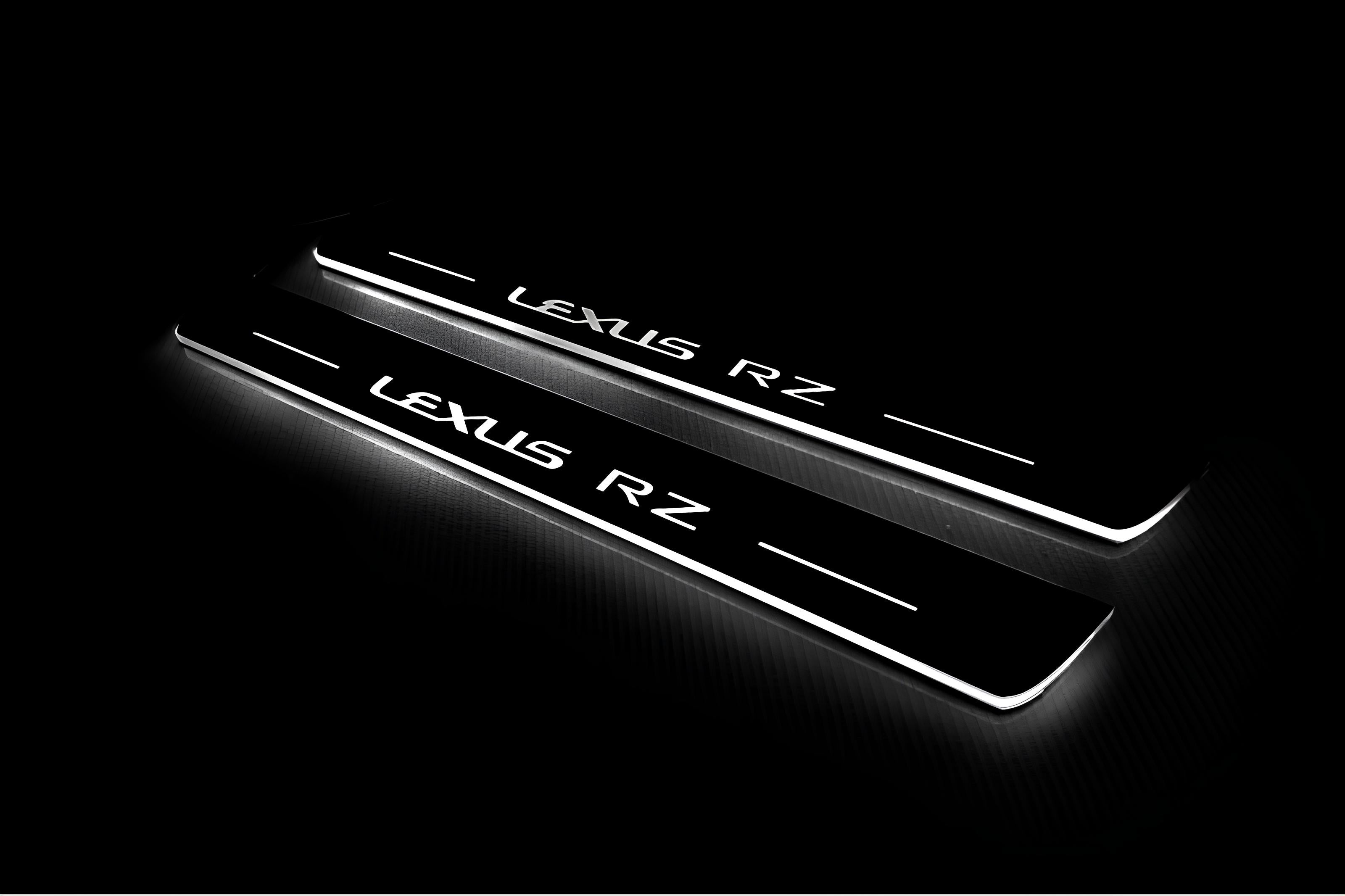 Illuminated LED Door Sill Tread Plates Lexus RZ 2022+ With Lexus RZ Logo Lexus Led Door Sills decoinfabric