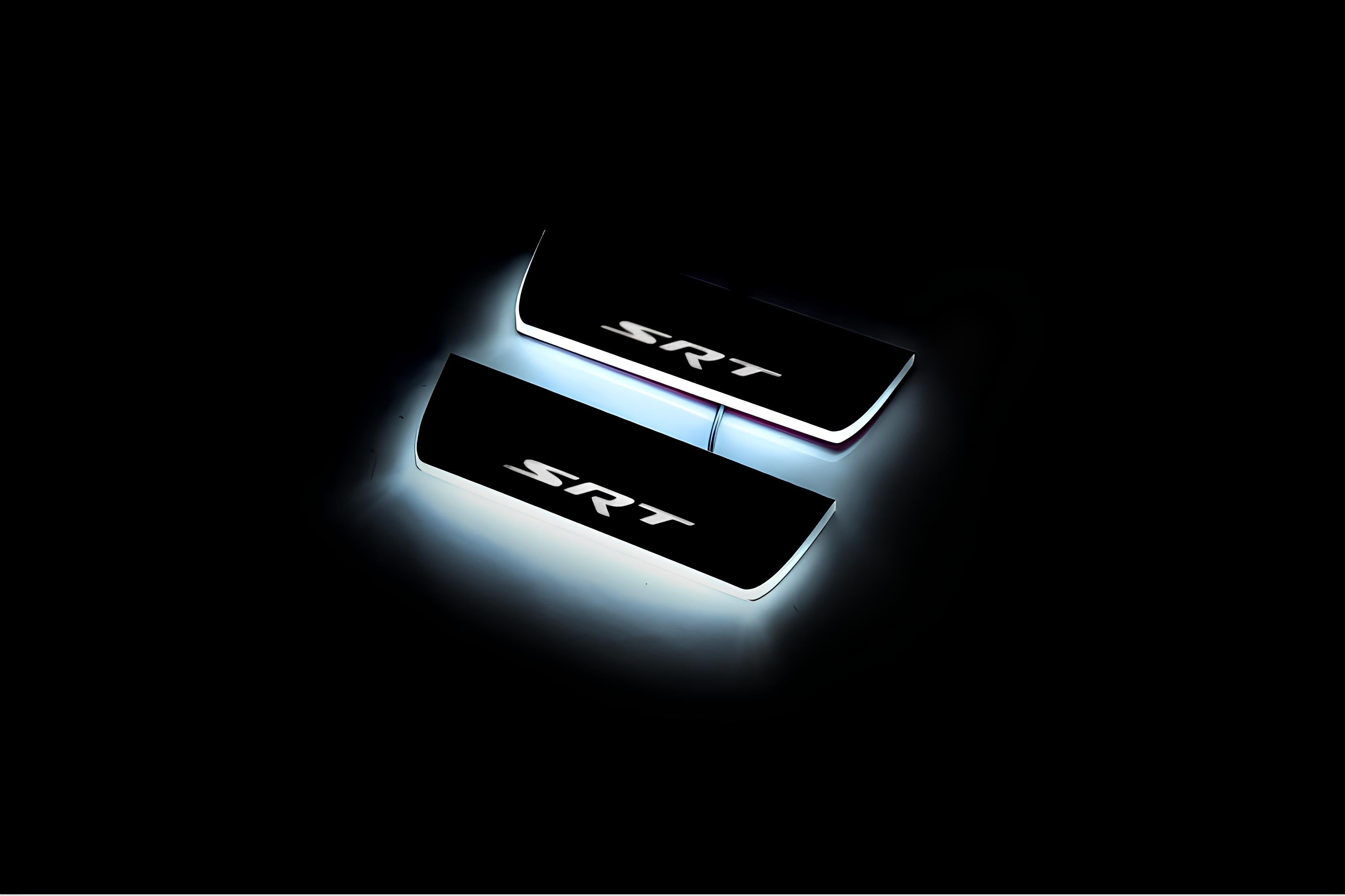 Illuminated LED Door Sill Tread Plates Jeep Grand Cherokee IV 2010-2021 With SRT Logo Jeep Led Door Sills opdesign