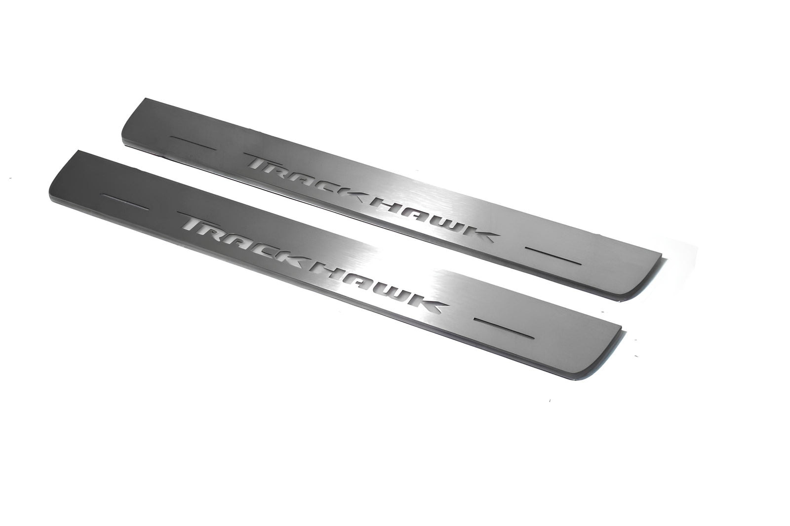 Jeep Grand Cherokee IV WK2 2010+ stainless steel LED door sill plates with TrackHawk logo