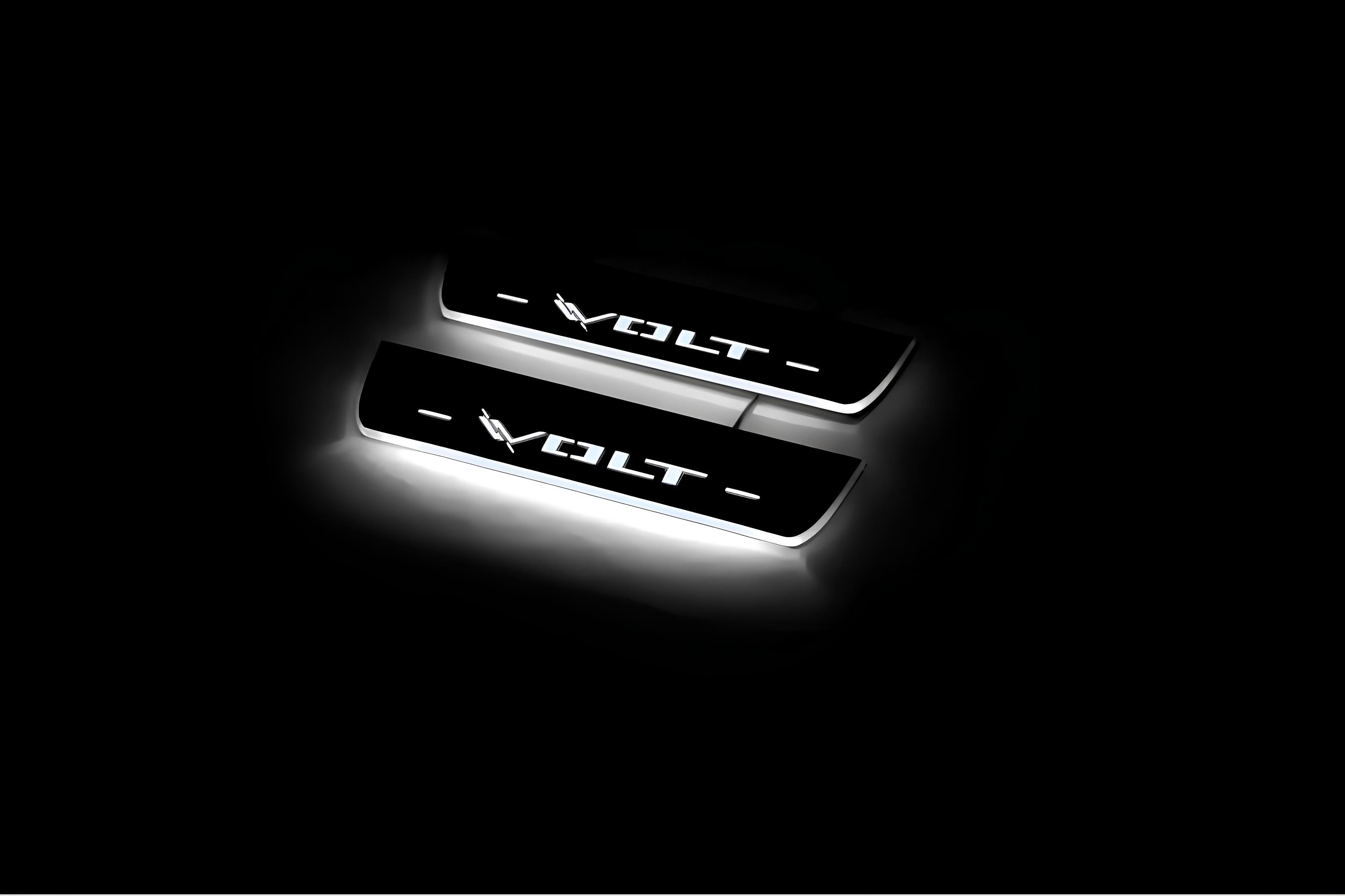 Illuminated LED Door Sill Tread Plates Chevrolet Volt II 2016-2019 With Volt Logo Chevrolet Led Door Sills opdesign