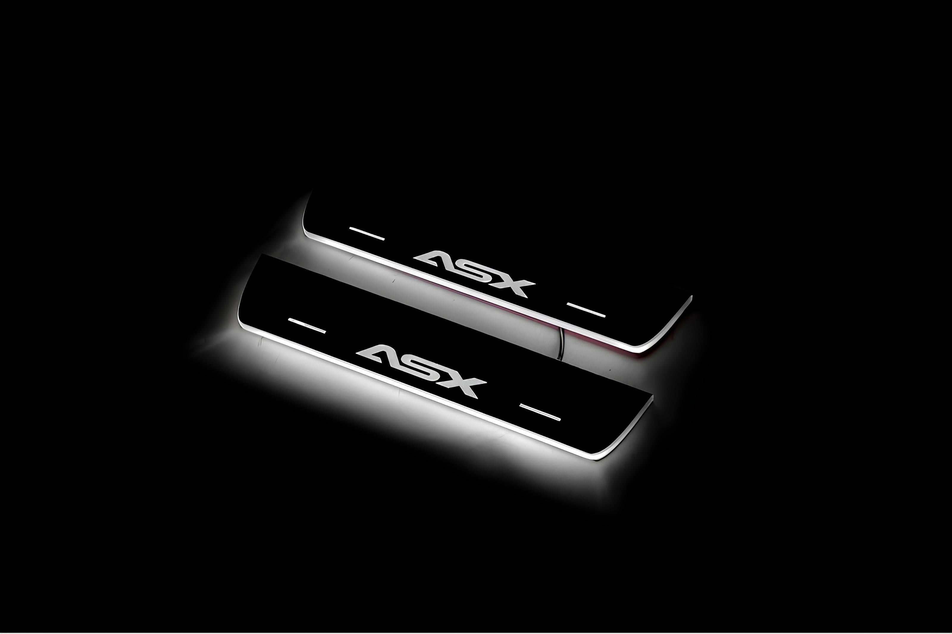 Illuminated LED Door Sill Tread Plates Mitsubishi ASX I 2010-2023 With ASX Logo Mitsubishi Led Door Sills opdesign