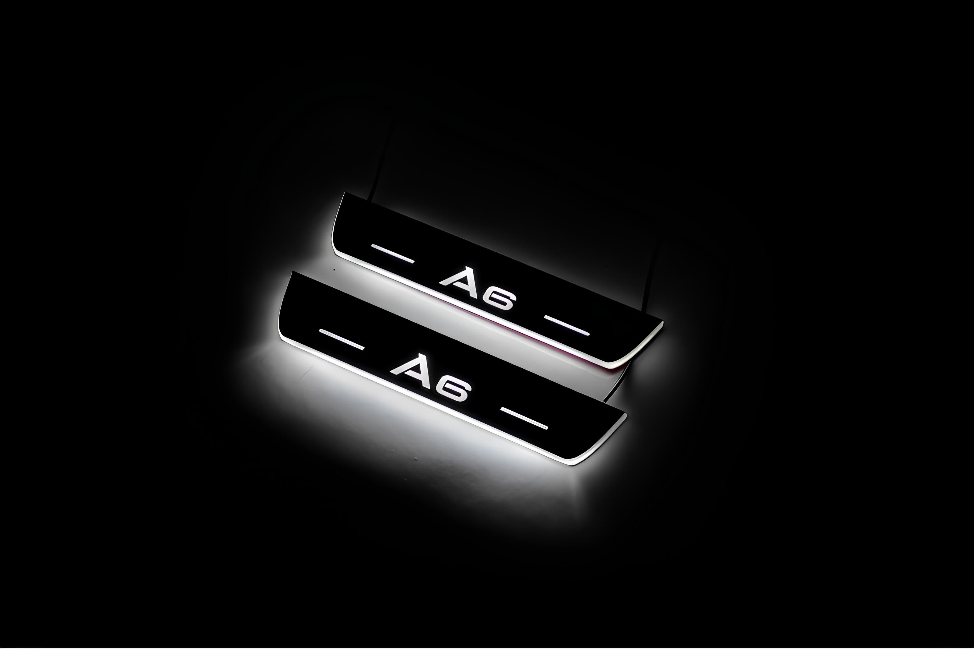 Illuminated LED Door Sill Tread Plates Audi A6 C7 2011-2018 With Audi A6 Logo Audi Led Door Sills decoinfabric
