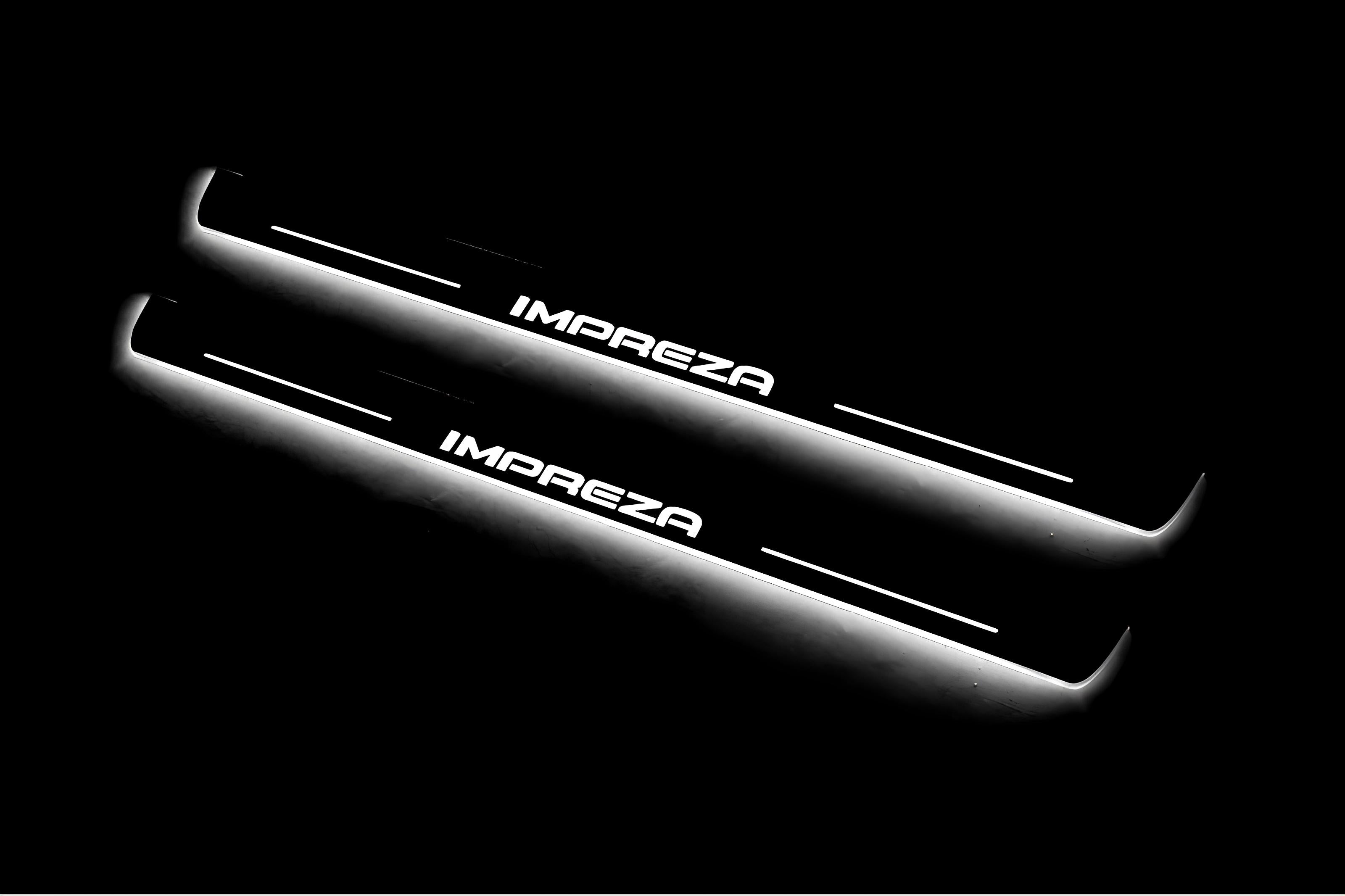 Illuminated LED Door Sill Tread Plates Subaru Impreza III 2007-2014 With Impreza Logo Subaru Led Door Sills opdesign