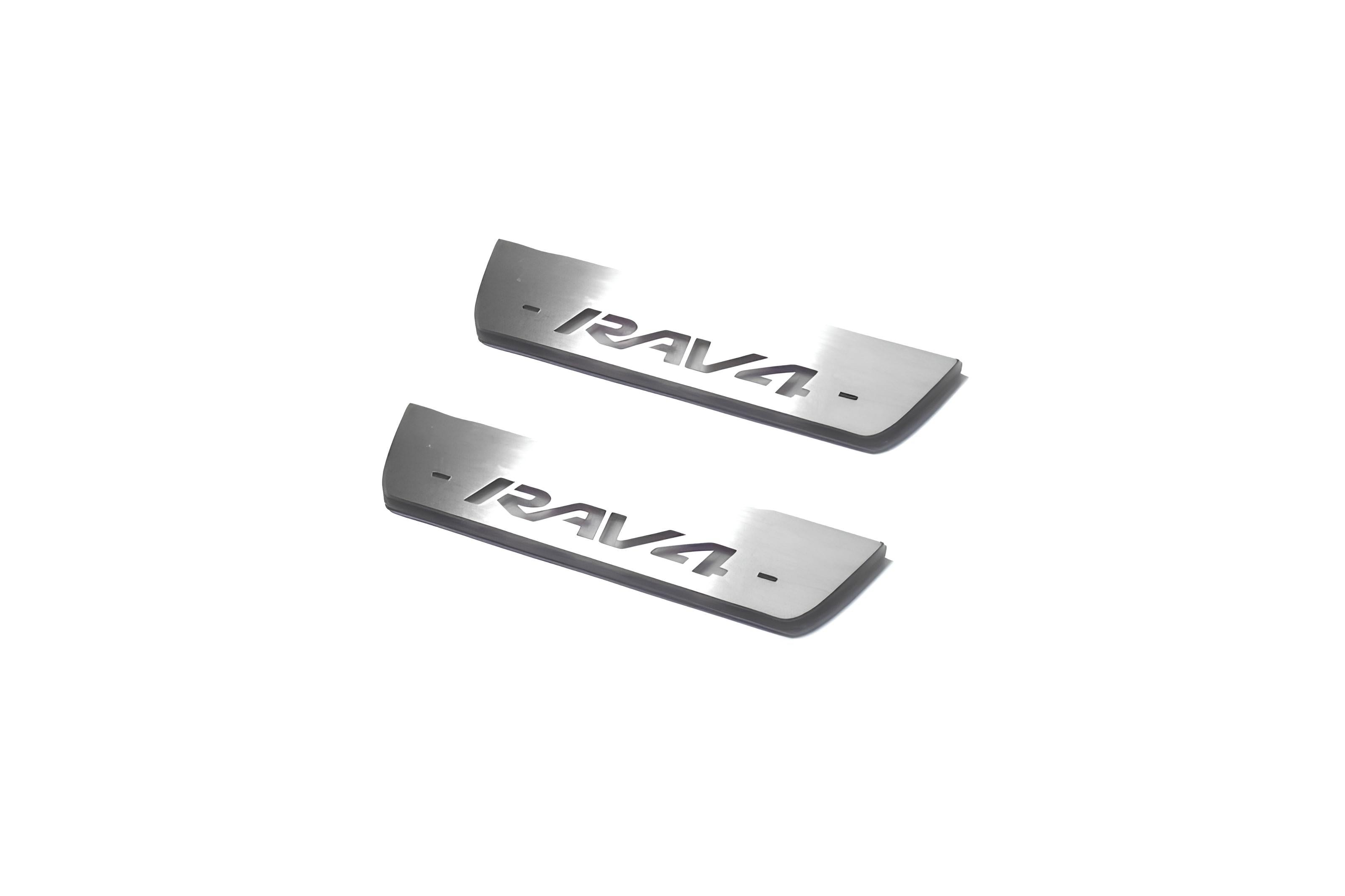Illuminated LED Door Sill Tread Plates Toyota Rav4 IV 2013-2018 With Rav4 Logo Toyota Led Door Sills opdesign