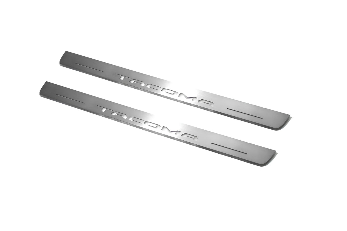 LED door sill plates for Toyota Tacoma III 2016+ stainless steel with Tacoma logo