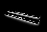 Oldsmobile Aurora I 1995+ entry guards in stainless steel with Aurora logo